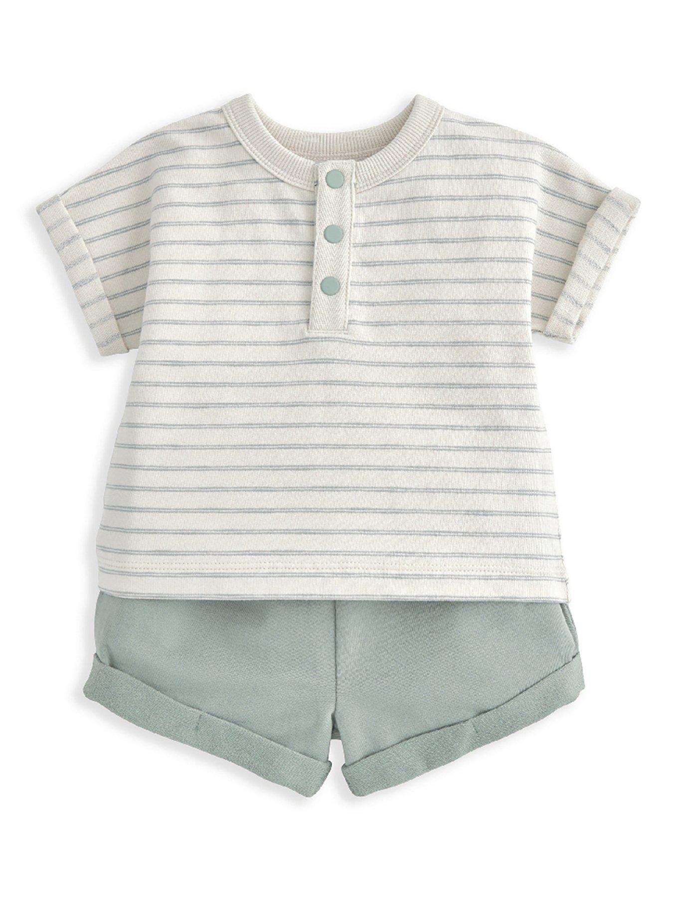 Image 2 of 4 of Mamas & Papas Baby Boys 2 Piece Stripe Jersey Tshirt &amp; Short Set - Blue