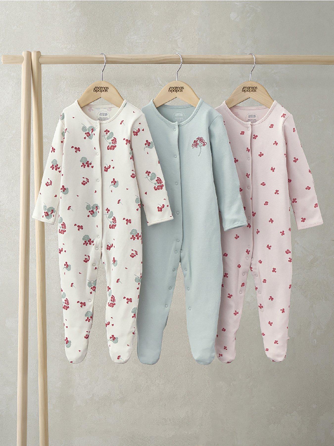 Image 1 of 2 of Mamas & Papas Baby Girls 3 Pack Geranium Sleepsuits - Multi
