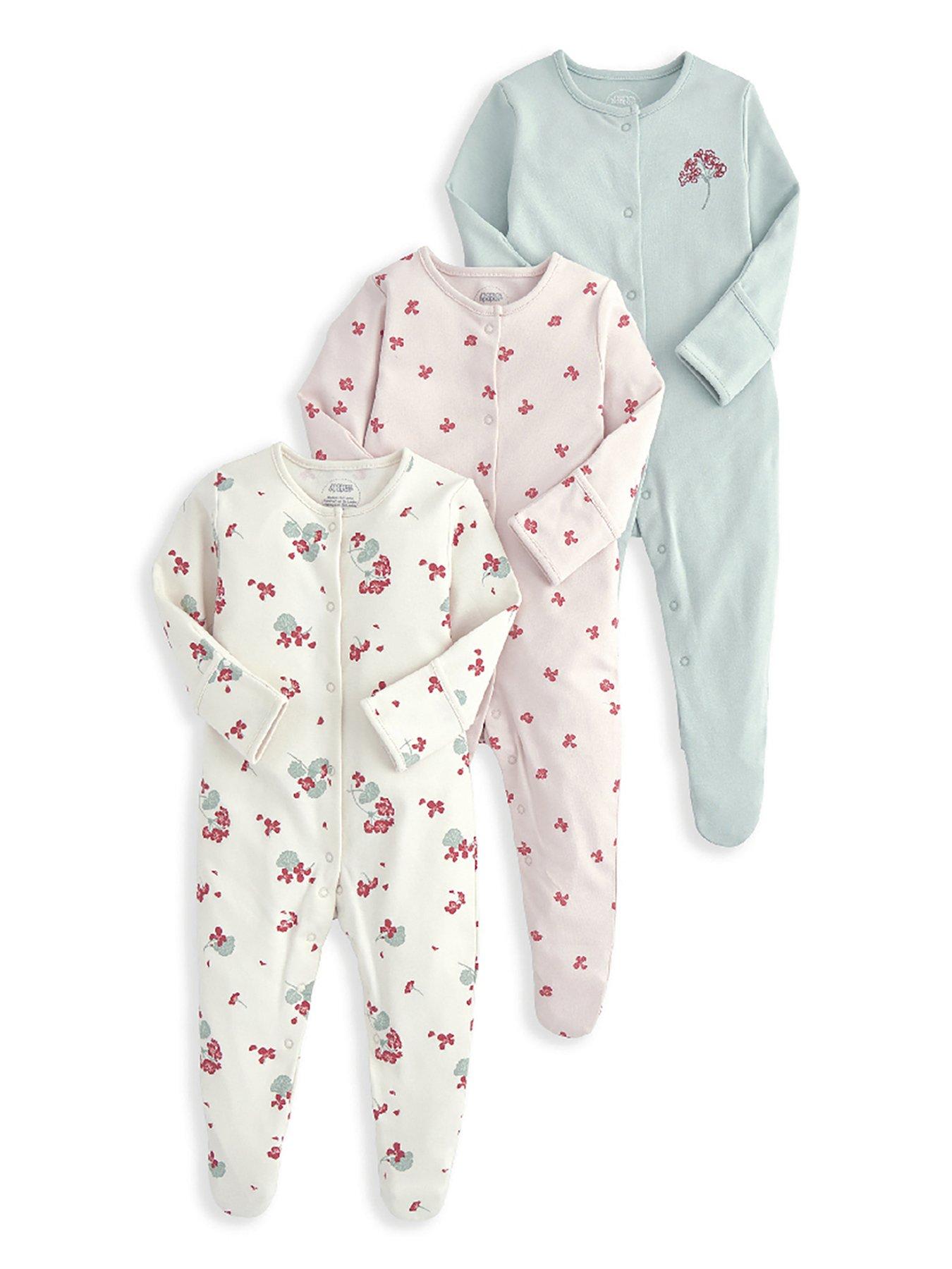 Image 2 of 2 of Mamas & Papas Baby Girls 3 Pack Geranium Sleepsuits - Multi