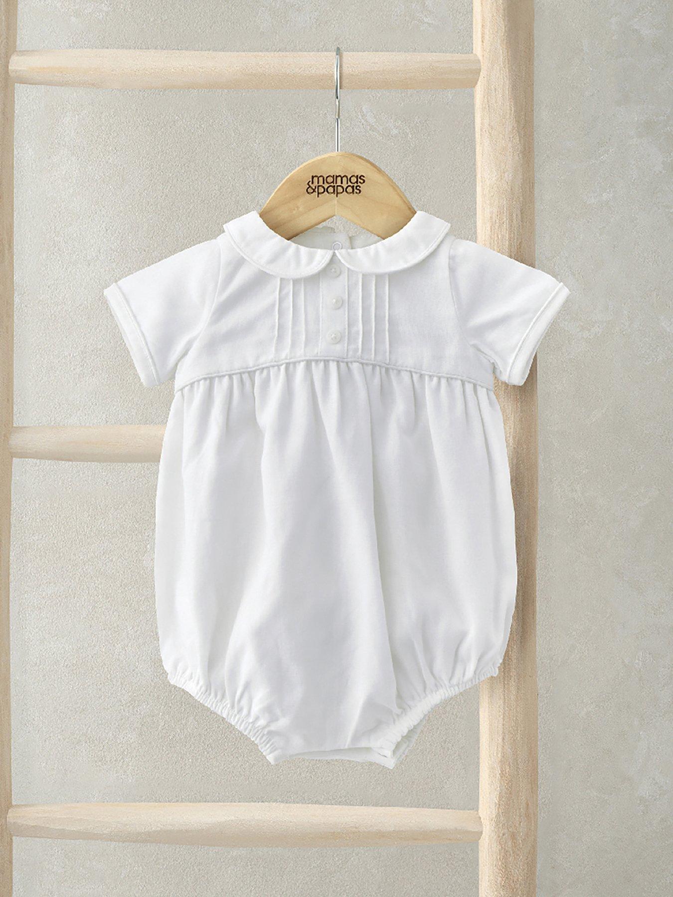 Image of Mamas & Papas Baby Unisex Pintuck Shortie Romper With Collar - White