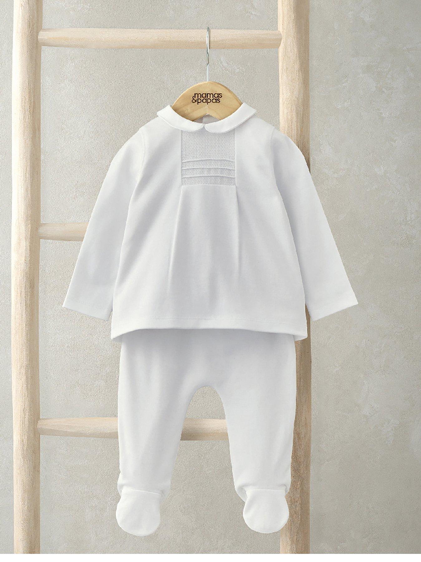 Image 1 of 5 of Mamas & Papas Baby Unisex 2 Piece Pintuck Outfit Set - White