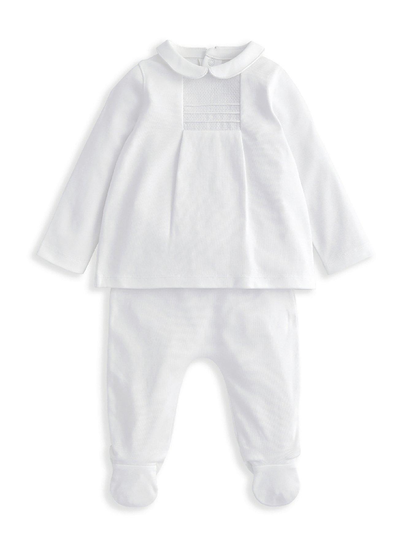 Image 2 of 5 of Mamas & Papas Baby Unisex 2 Piece Pintuck Outfit Set - White