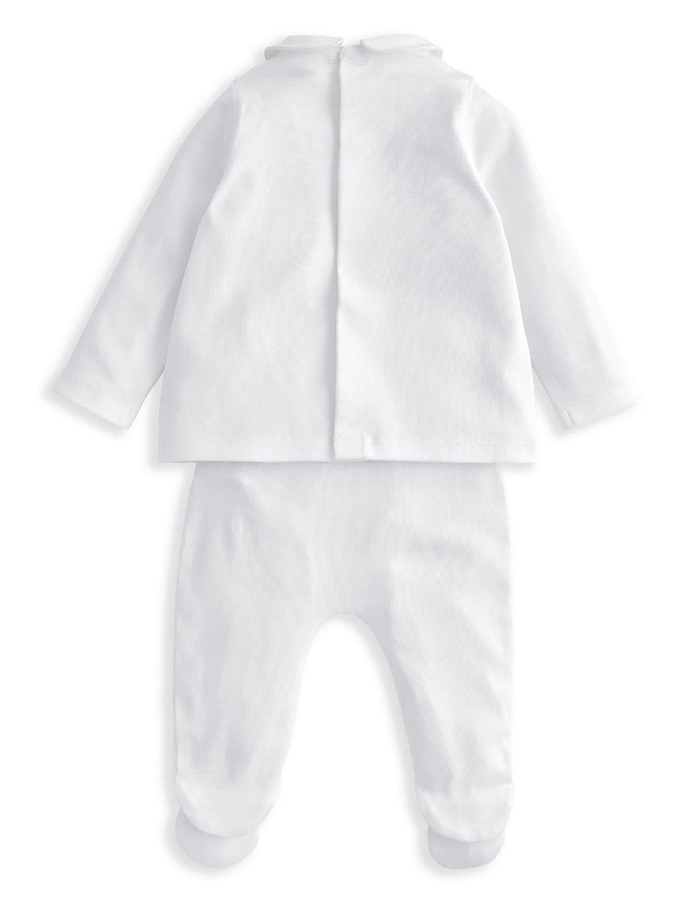 Image 3 of 5 of Mamas & Papas Baby Unisex 2 Piece Pintuck Outfit Set - White