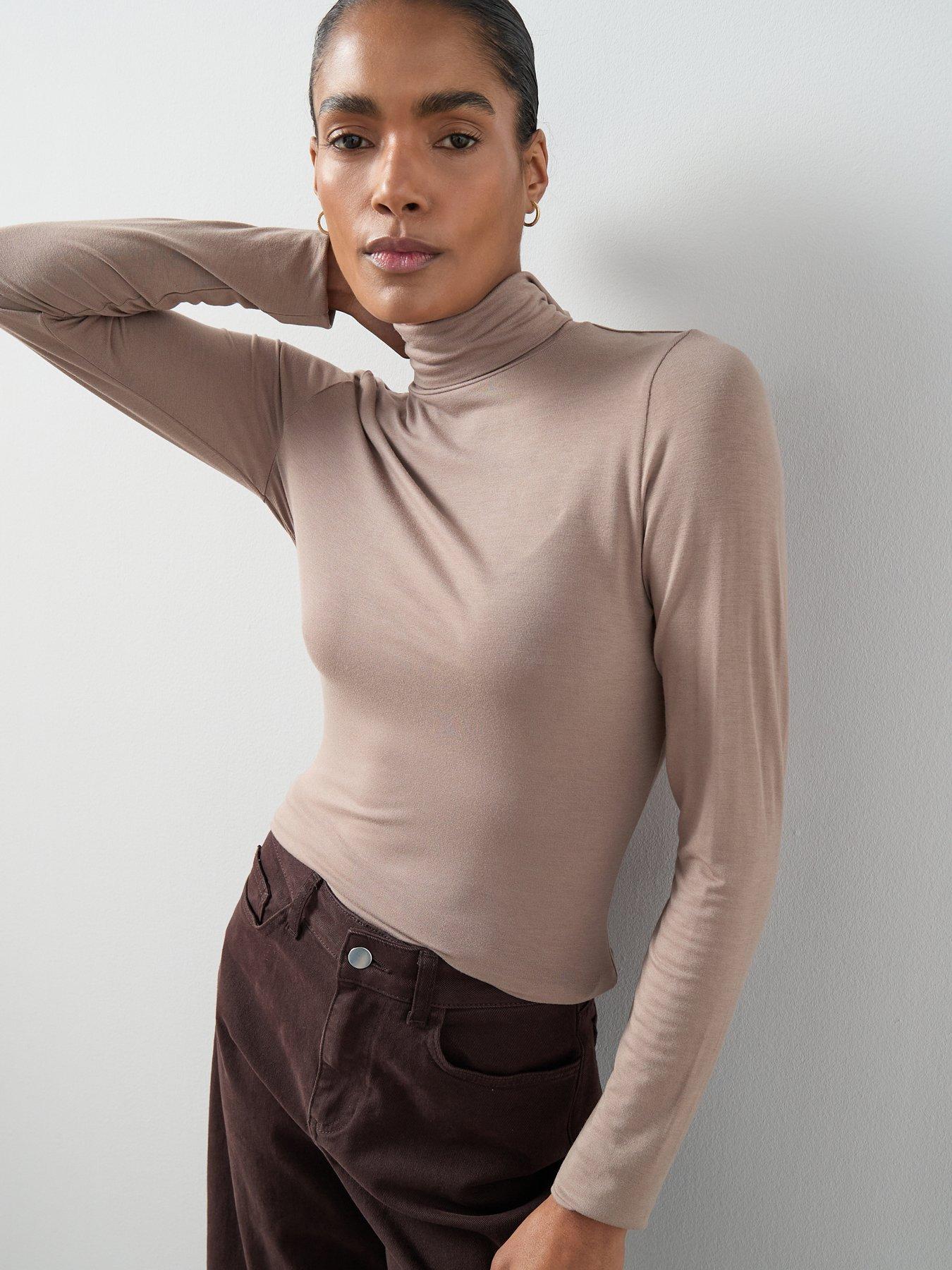 The Very Collection Long Sleeve High Neck Top - Beige