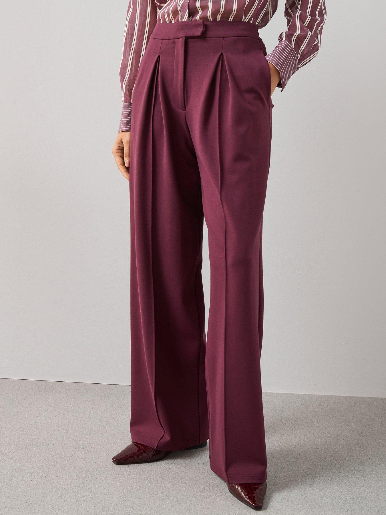 The Very Collection Ponte Wide Leg Pleated Trouser - Burgundy