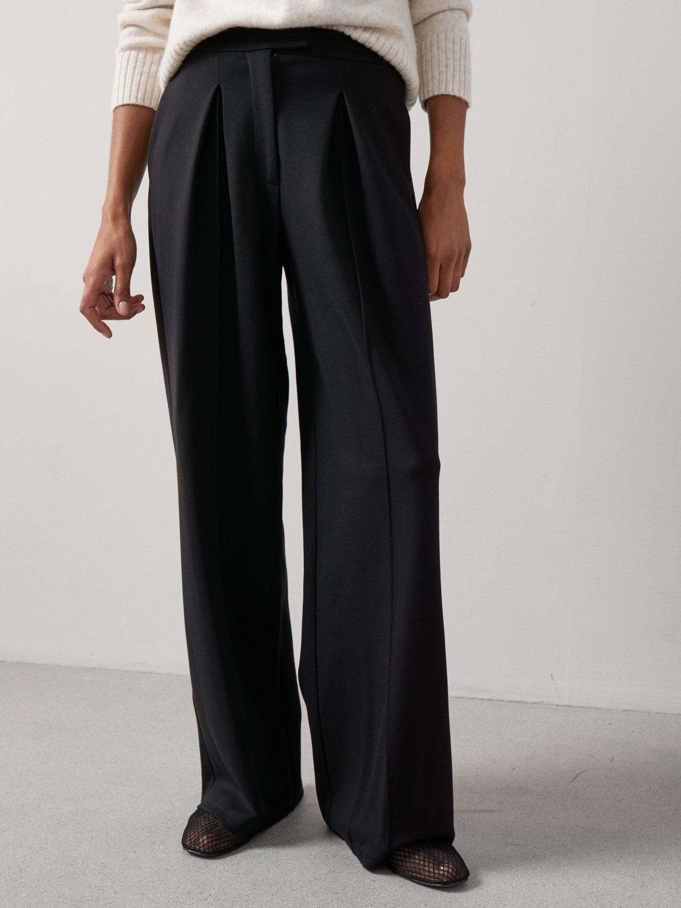 The Very Collection Ponte Wide Leg Pleated Trouser - Black