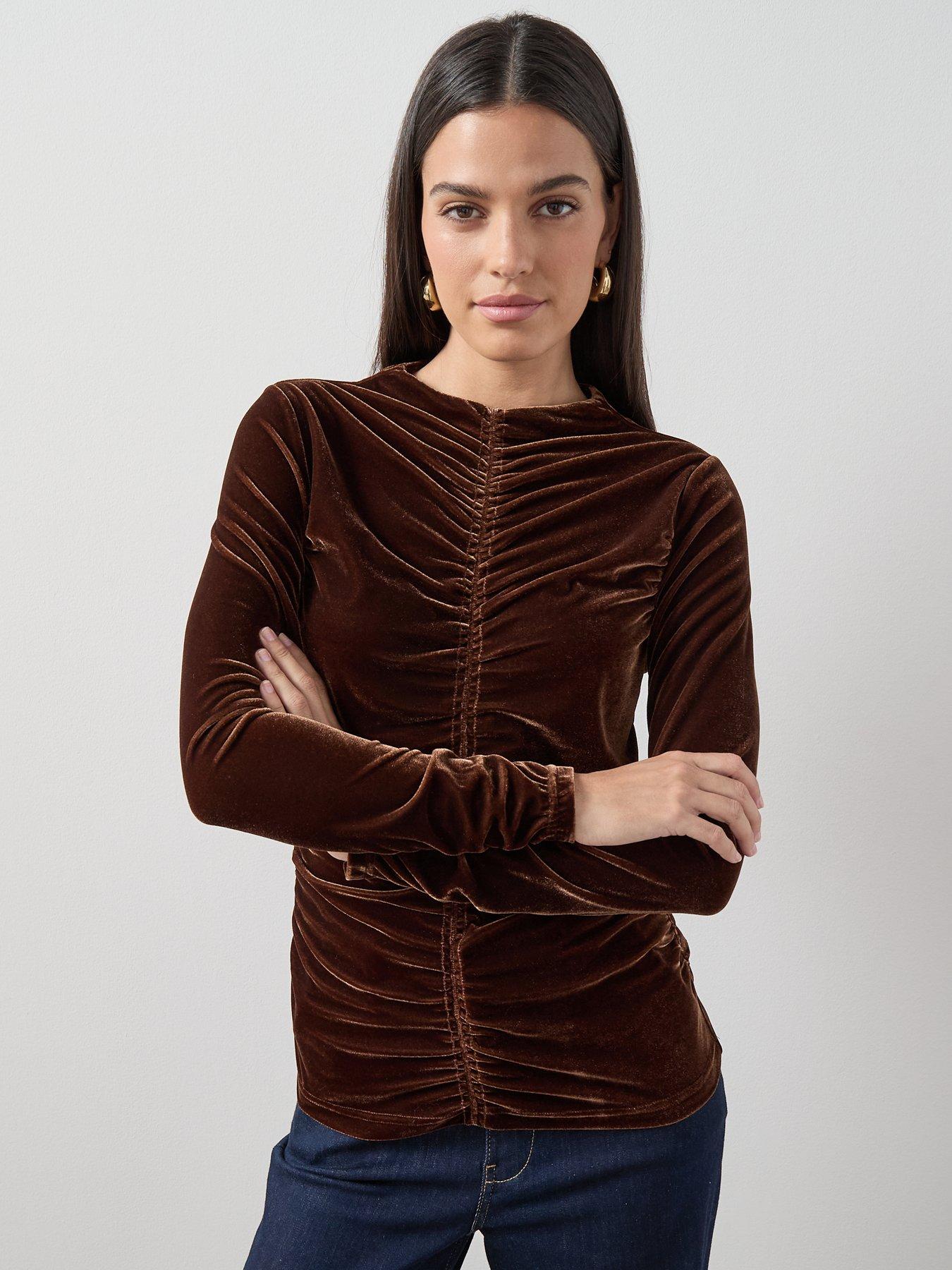 the-very-collection-ruched-front-velvet-top-browndetail