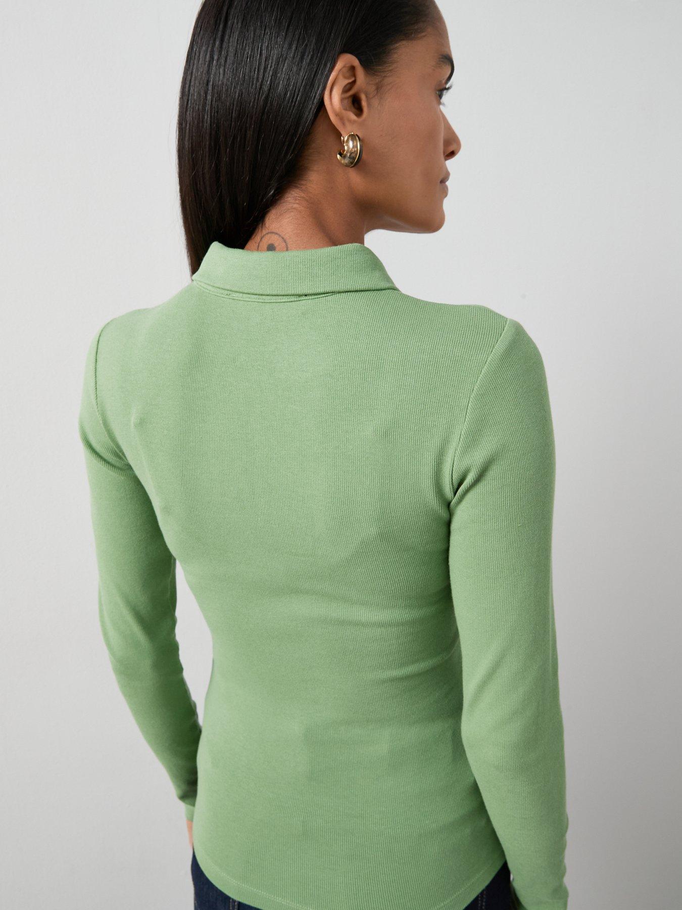 the-very-collection-long-sleeve-collar-cut-out-top-greenstillFront