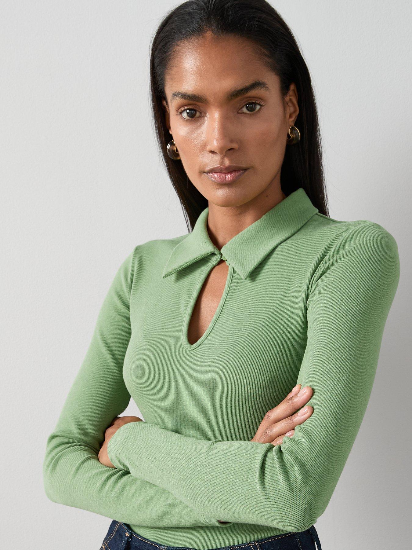 the-very-collection-long-sleeve-collar-cut-out-top-greenoutfit