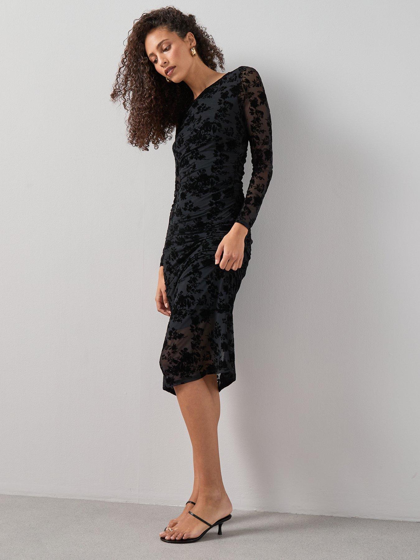 the-very-collection-floral-flock-mesh-midaxi-dressnbsp--blackback