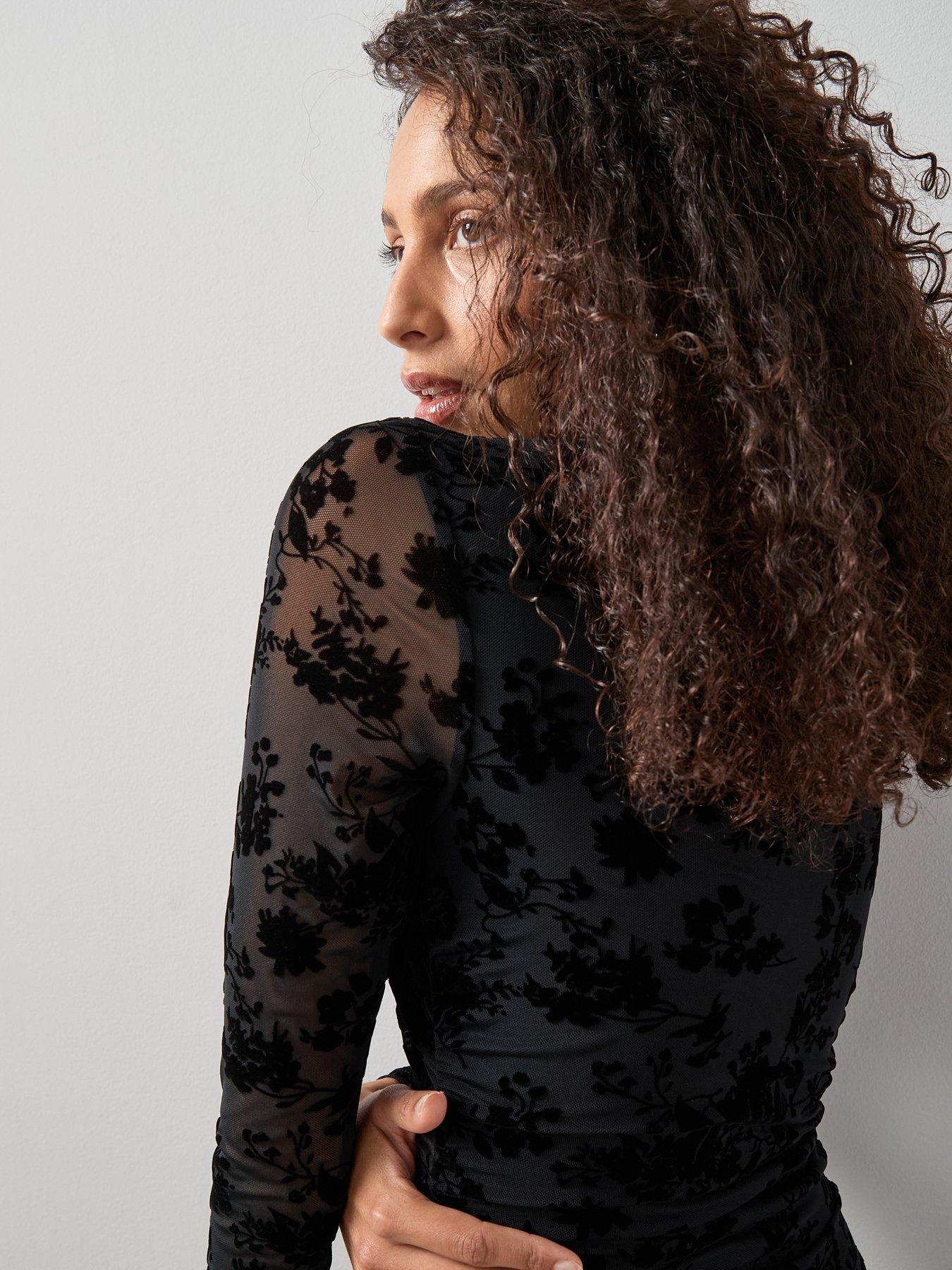 the-very-collection-floral-flock-mesh-midaxi-dressnbsp--blackoutfit