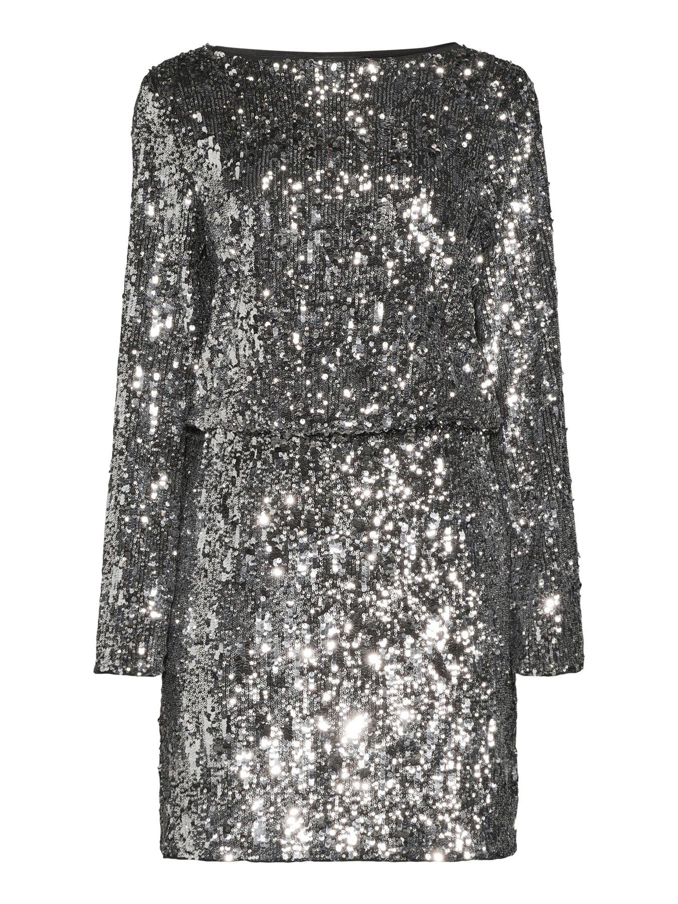 Image 7 of 7 of The Very Collection Sequin Long Sleeve Mini Dress - Silver