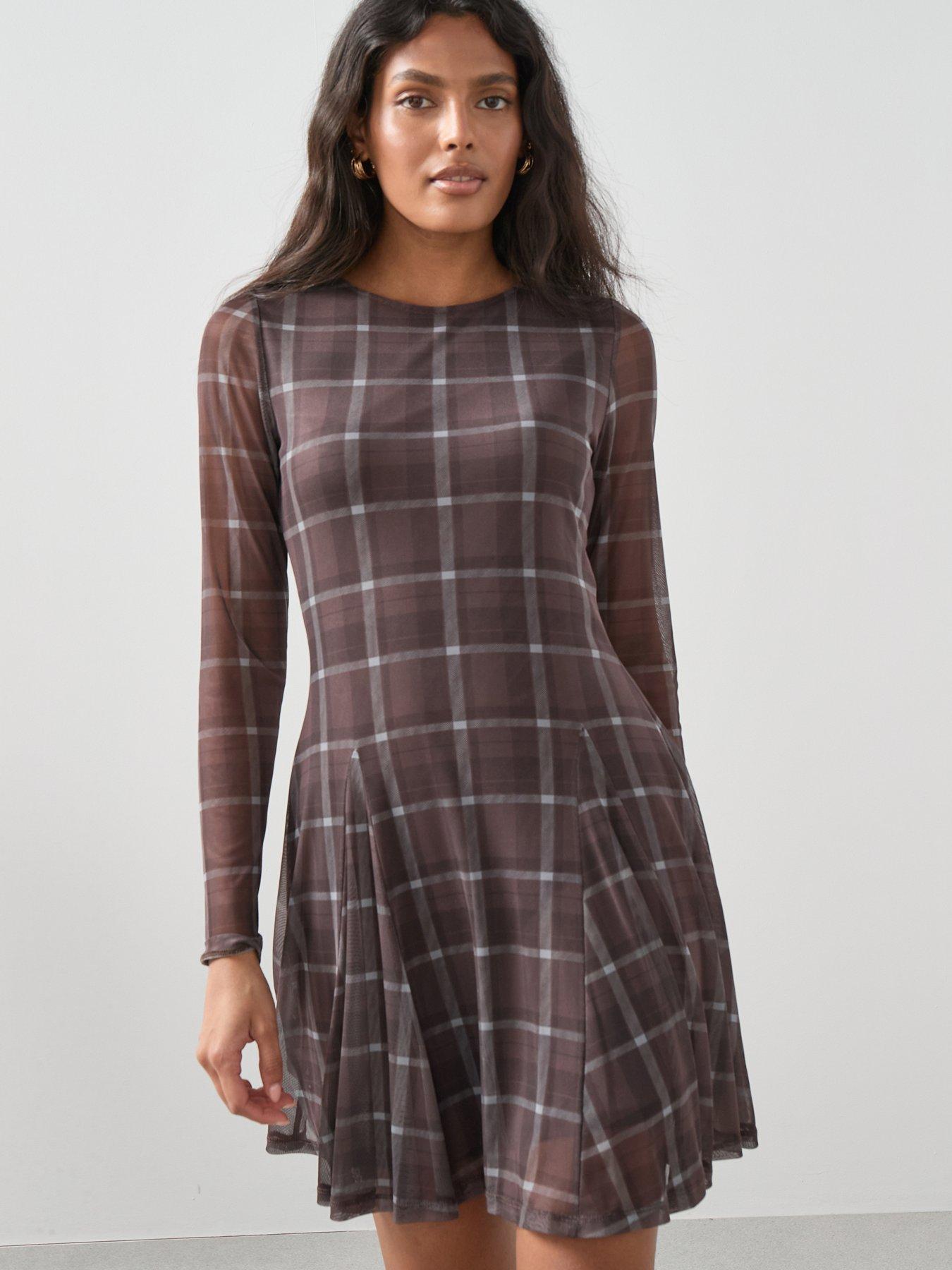 V by Very Check Mesh Printed Dress - Multi