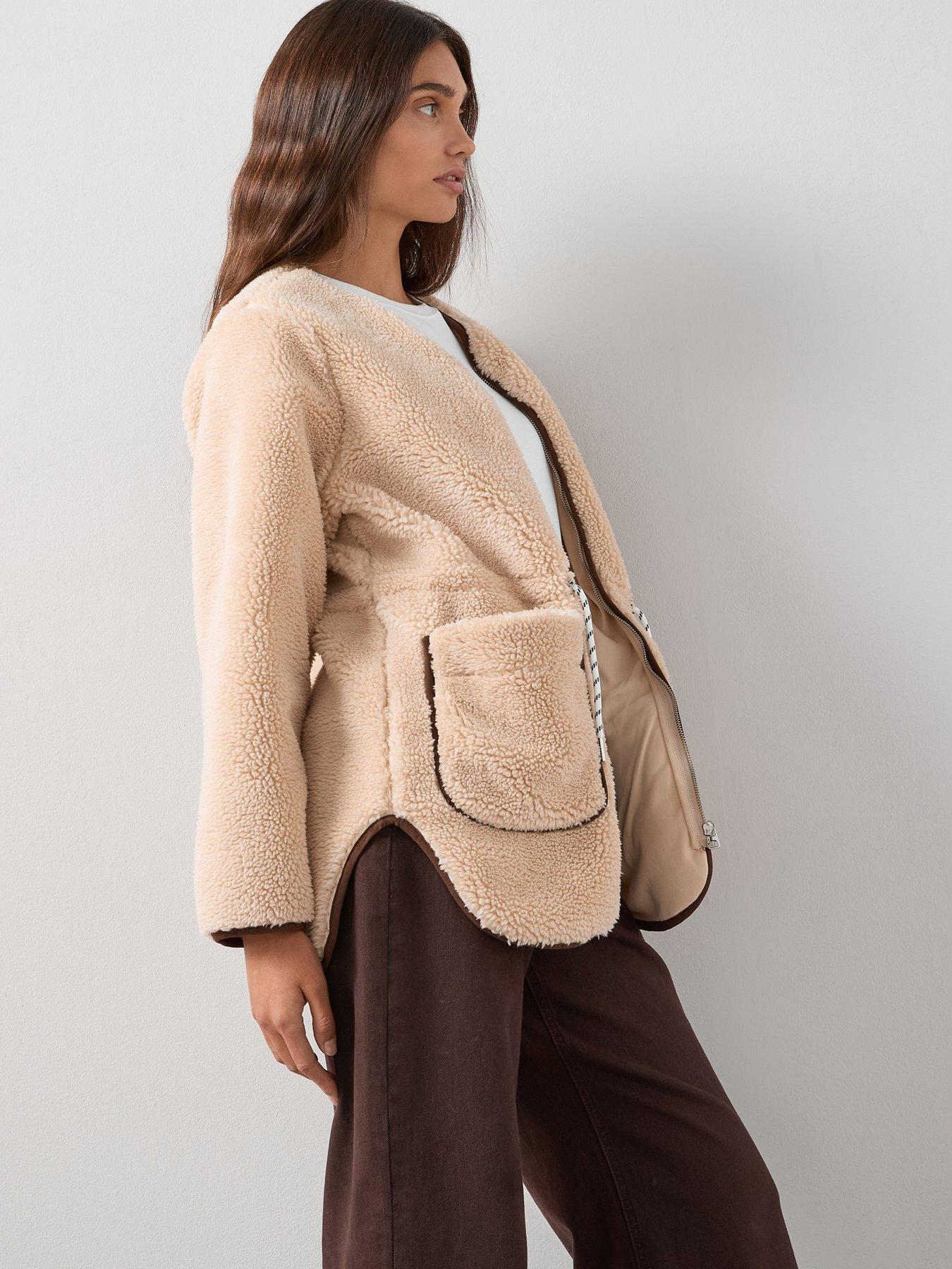 V by Very Tie Waist Borg  Jacket - Cream