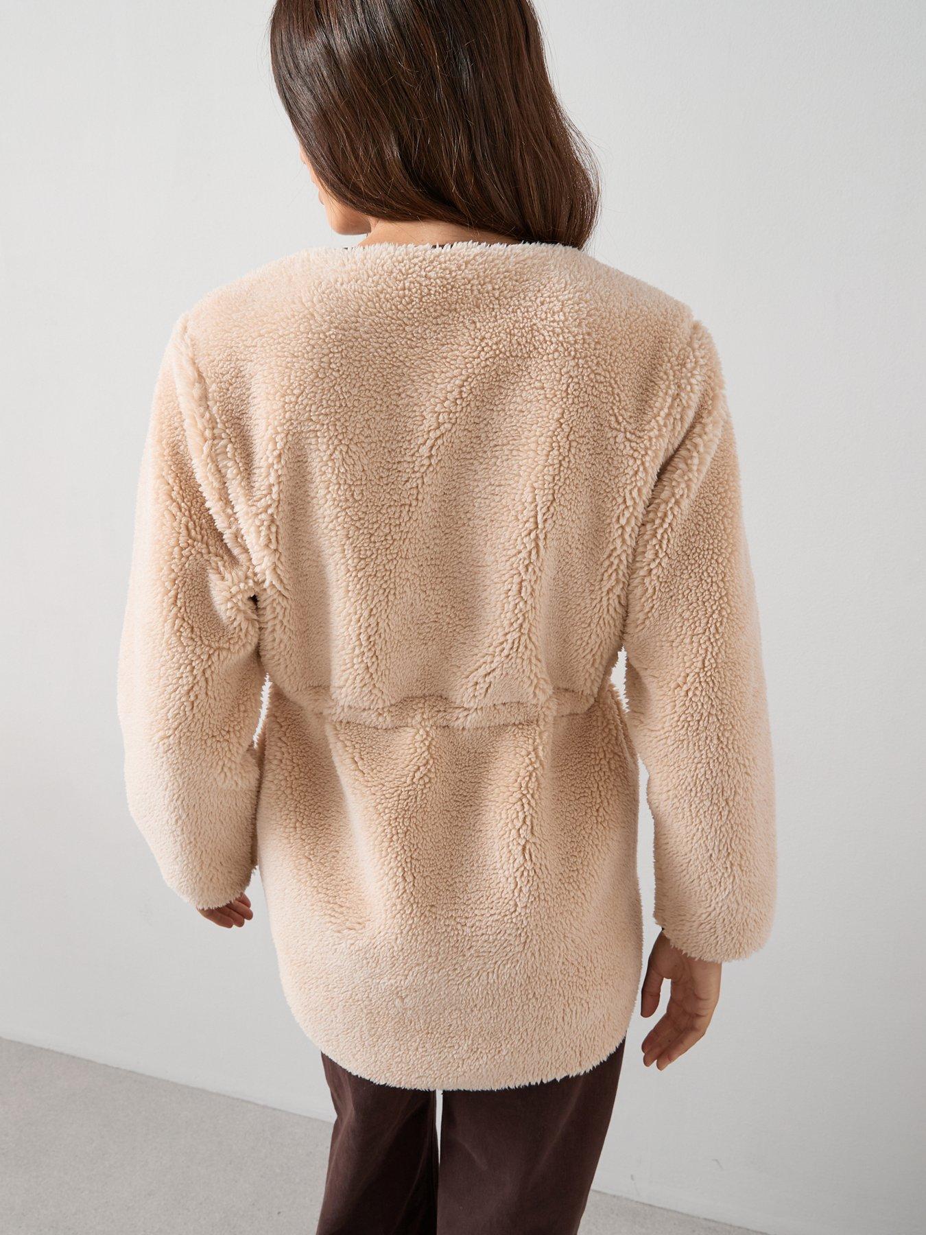 Image 2 of 7 of V by Very Tie Waist Borg &nbsp;Jacket - Cream