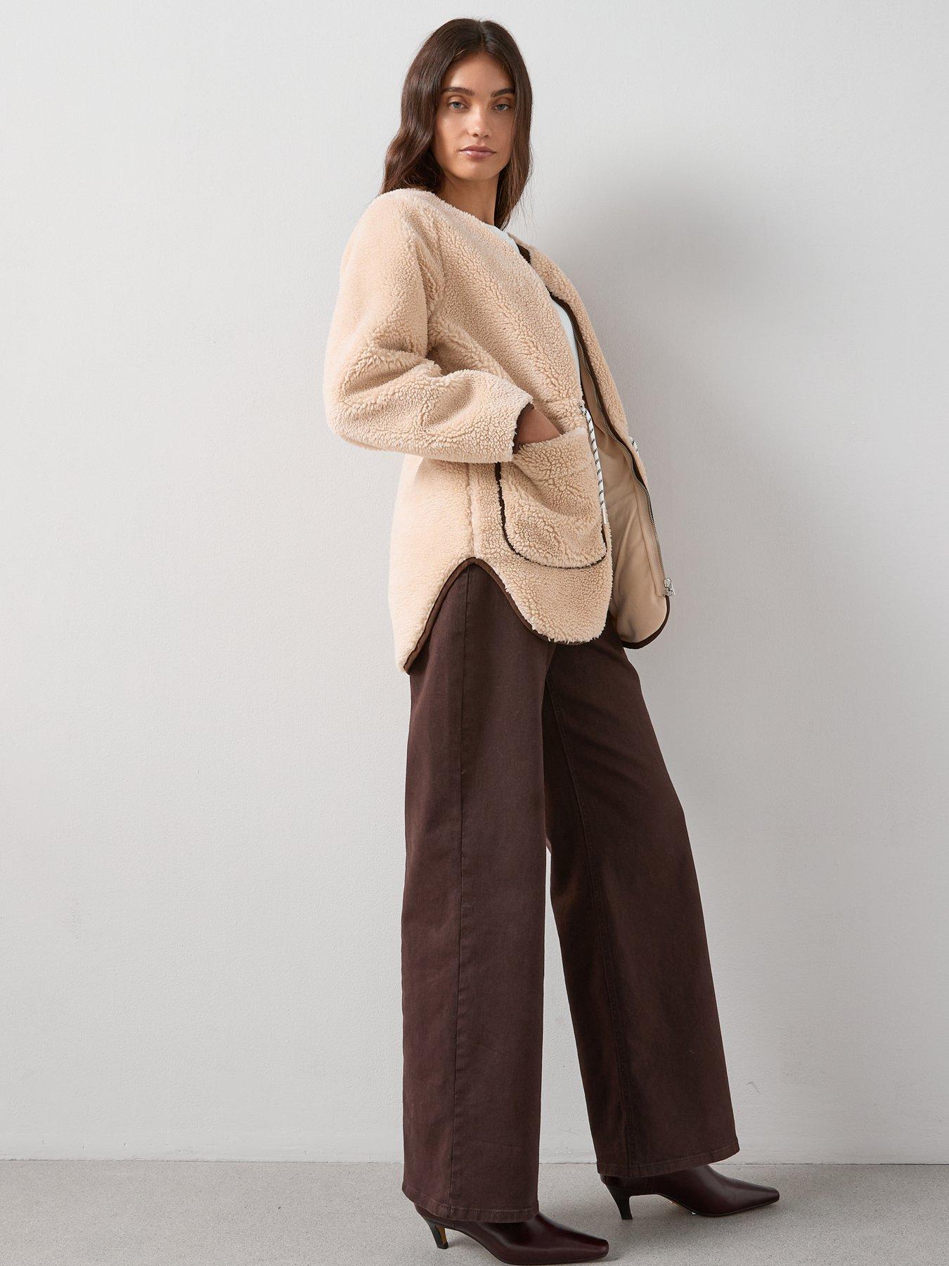 Image 3 of 7 of V by Very Tie Waist Borg &nbsp;Jacket - Cream
