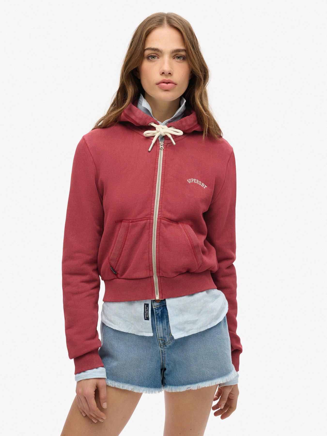 Superdry Essential Logo Cropped Zip Hoodie - Red