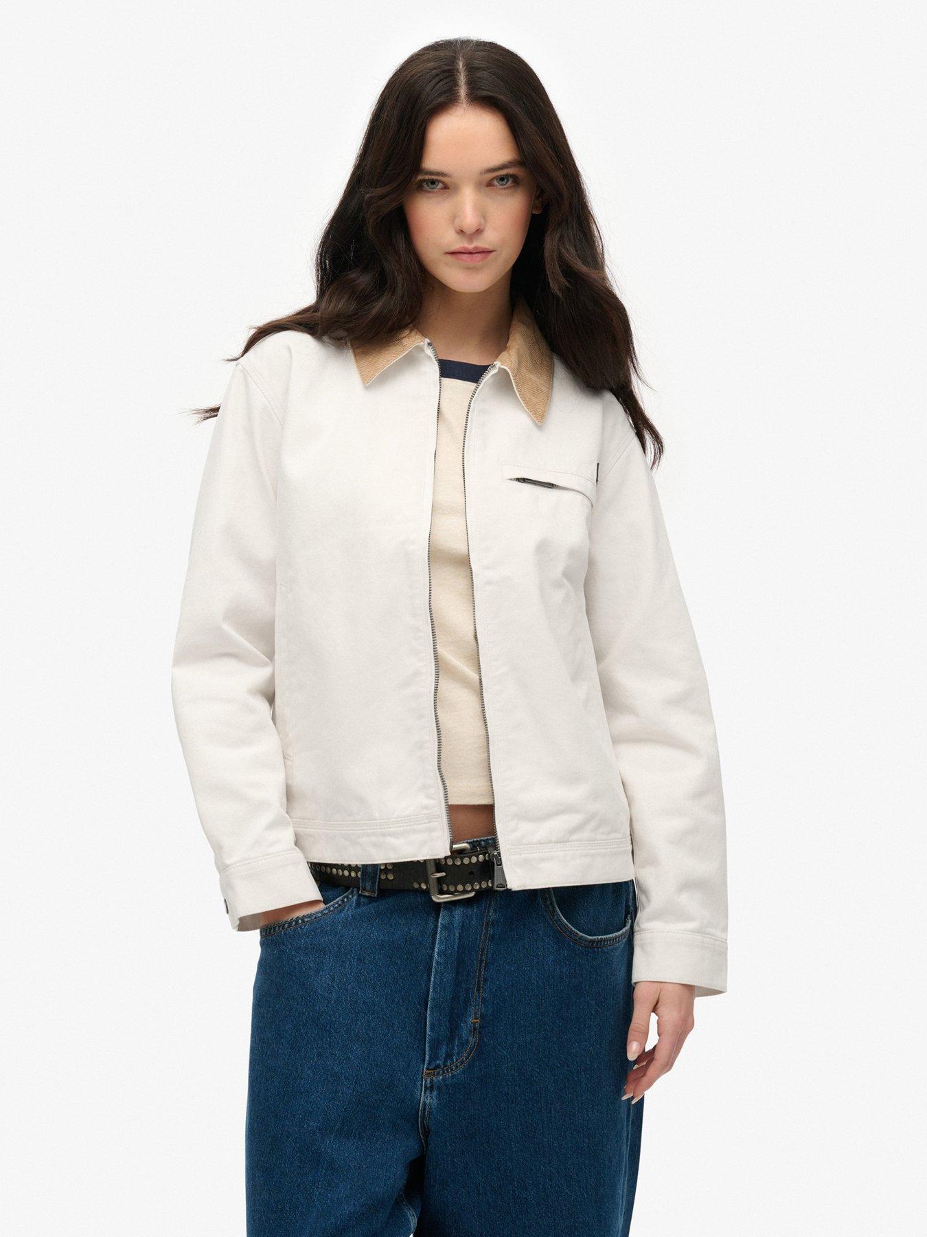 Image 1 of 4 of Superdry Cord Collar Ranch Jacket - White