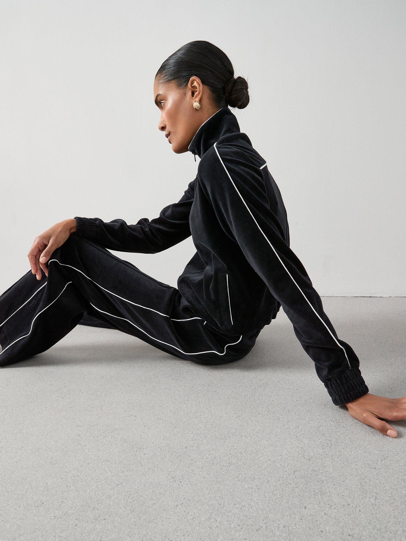 the-very-collection-velour-zip-through-jacket-with-piping-co-ord-blackdetail