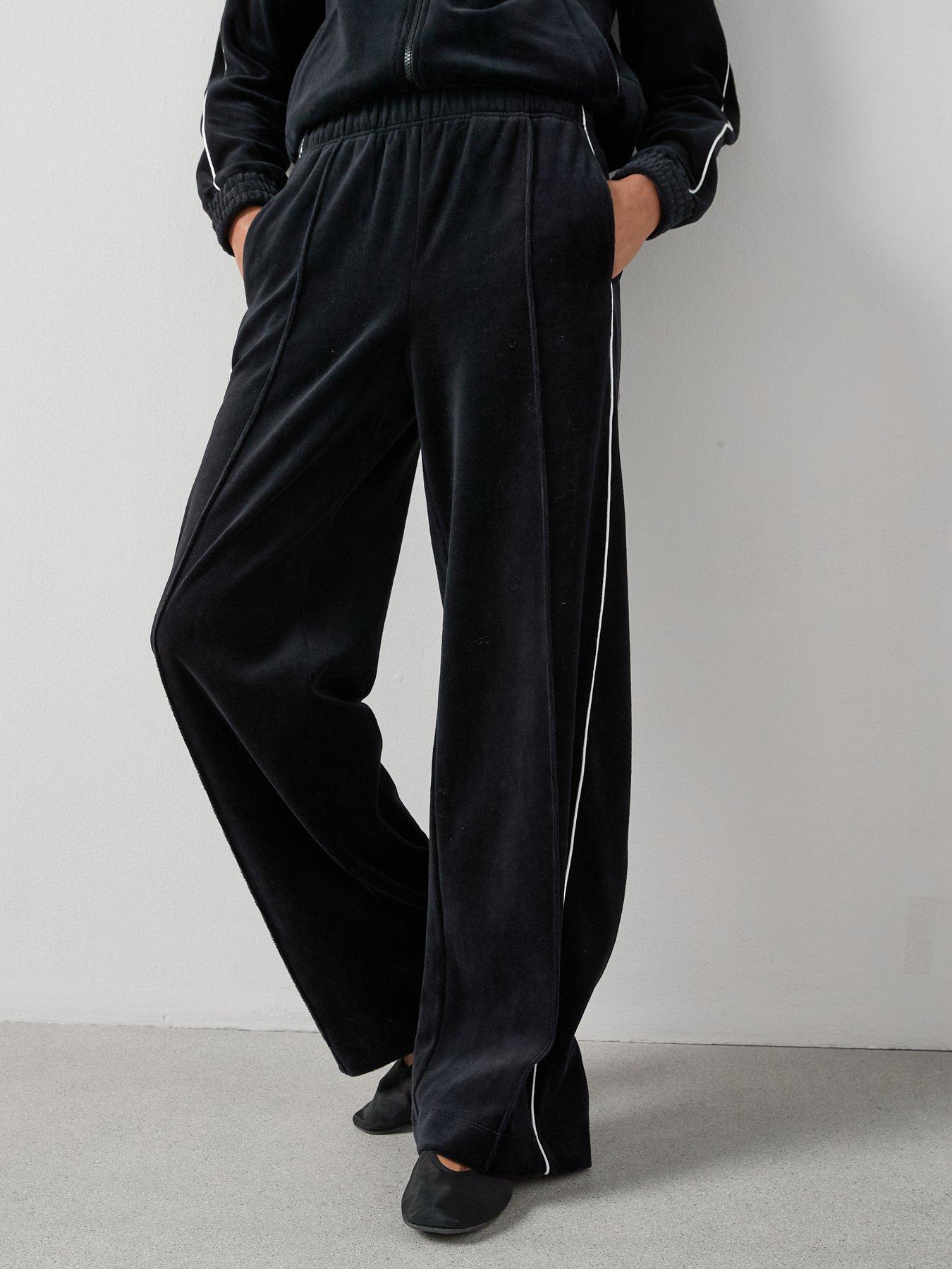 the-very-collection-velour-wide-leg-joggers-with-piping-co-ord-blackfront
