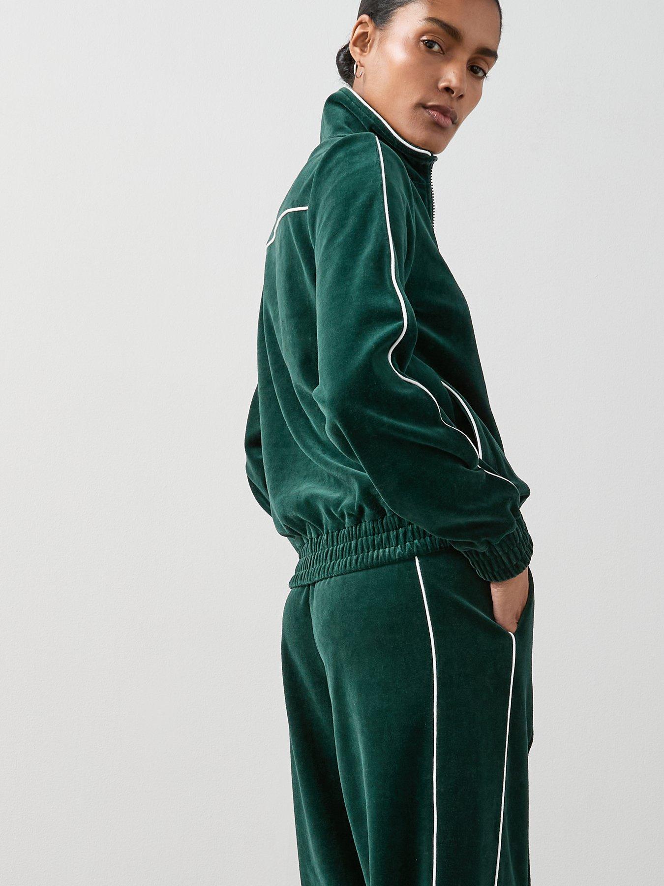 Image 5 of 6 of The Very Collection Velour Wide Leg Joggers With Piping Co-Ord - Green