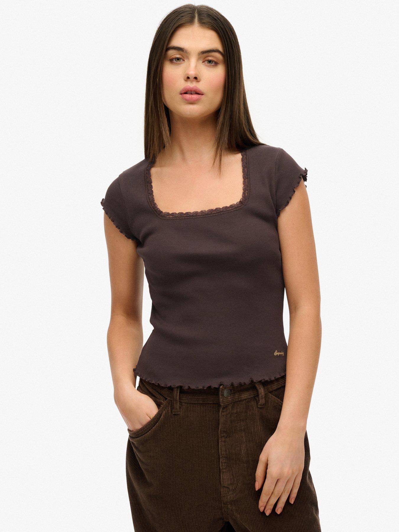 superdry-essential-square-neck-short-sleeve-t-shirt--brown