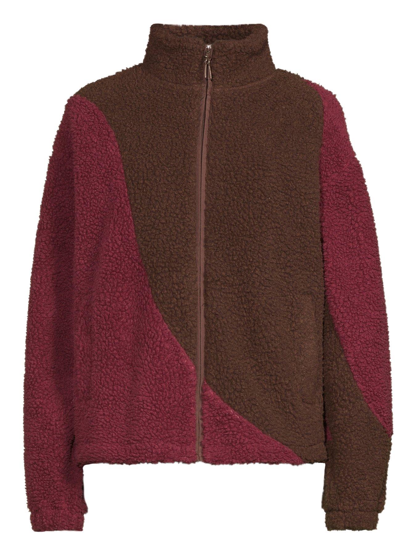 Image 7 of 7 of The Very Collection Colour Block Borg Fleece- Burgundy