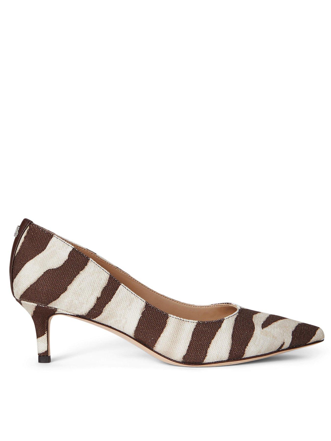 Image 1 of 4 of Lauren by Ralph Lauren Adrienne Zebra Canvas Heeled Pump - Brown
