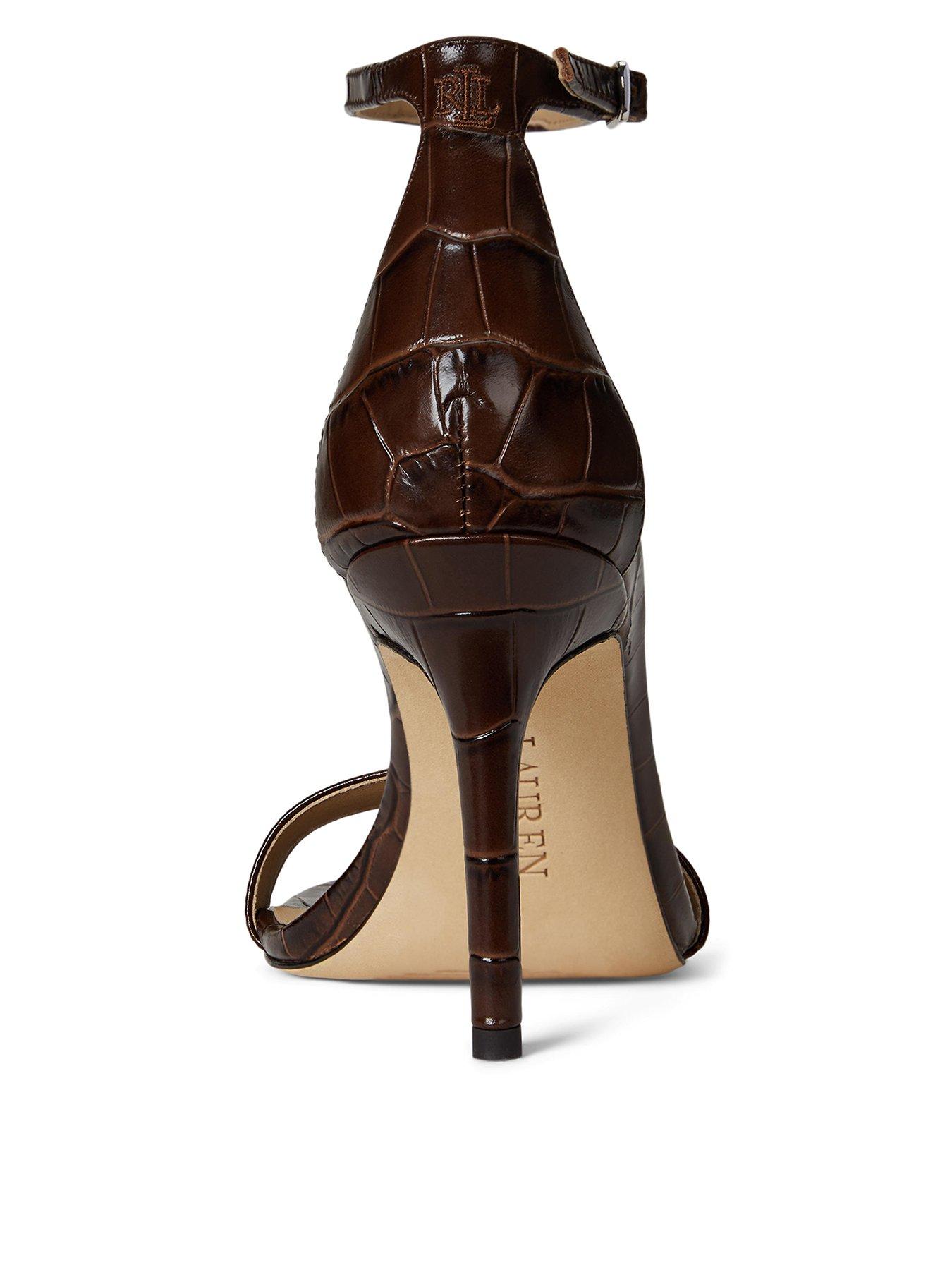 Image 3 of 4 of Lauren by Ralph Lauren Allie Crocodile Embossed Leather Sandals &nbsp;- Brown