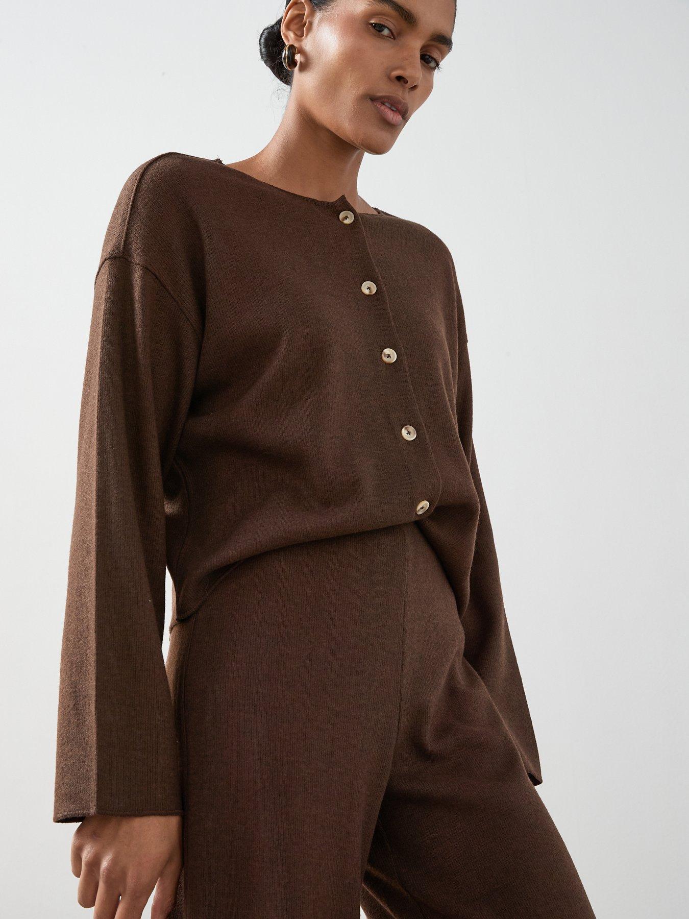 the-very-collection-button-up-textured-cardigan-co-ord-brown