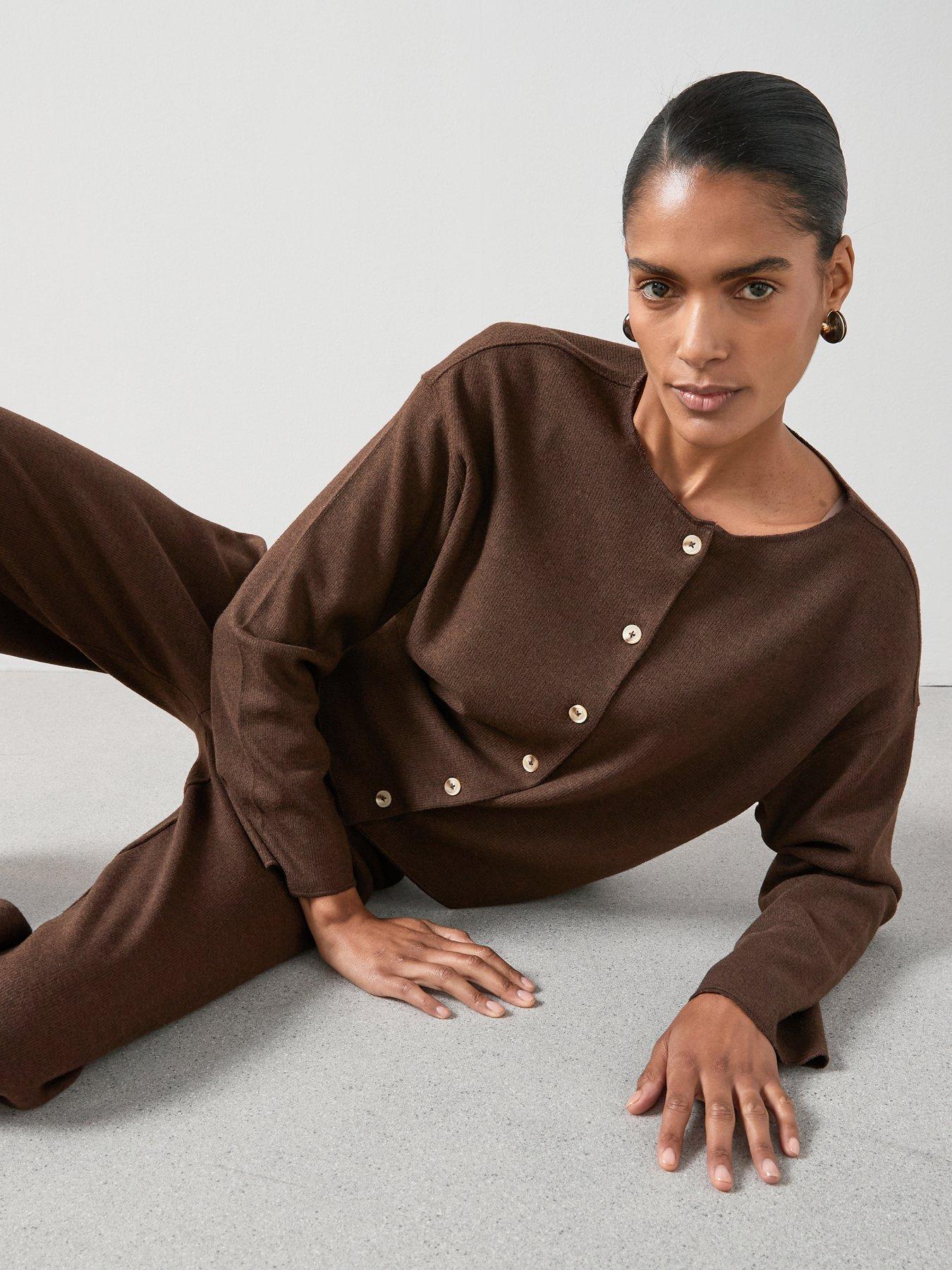 the-very-collection-button-up-textured-cardigan-co-ord-brownoutfit