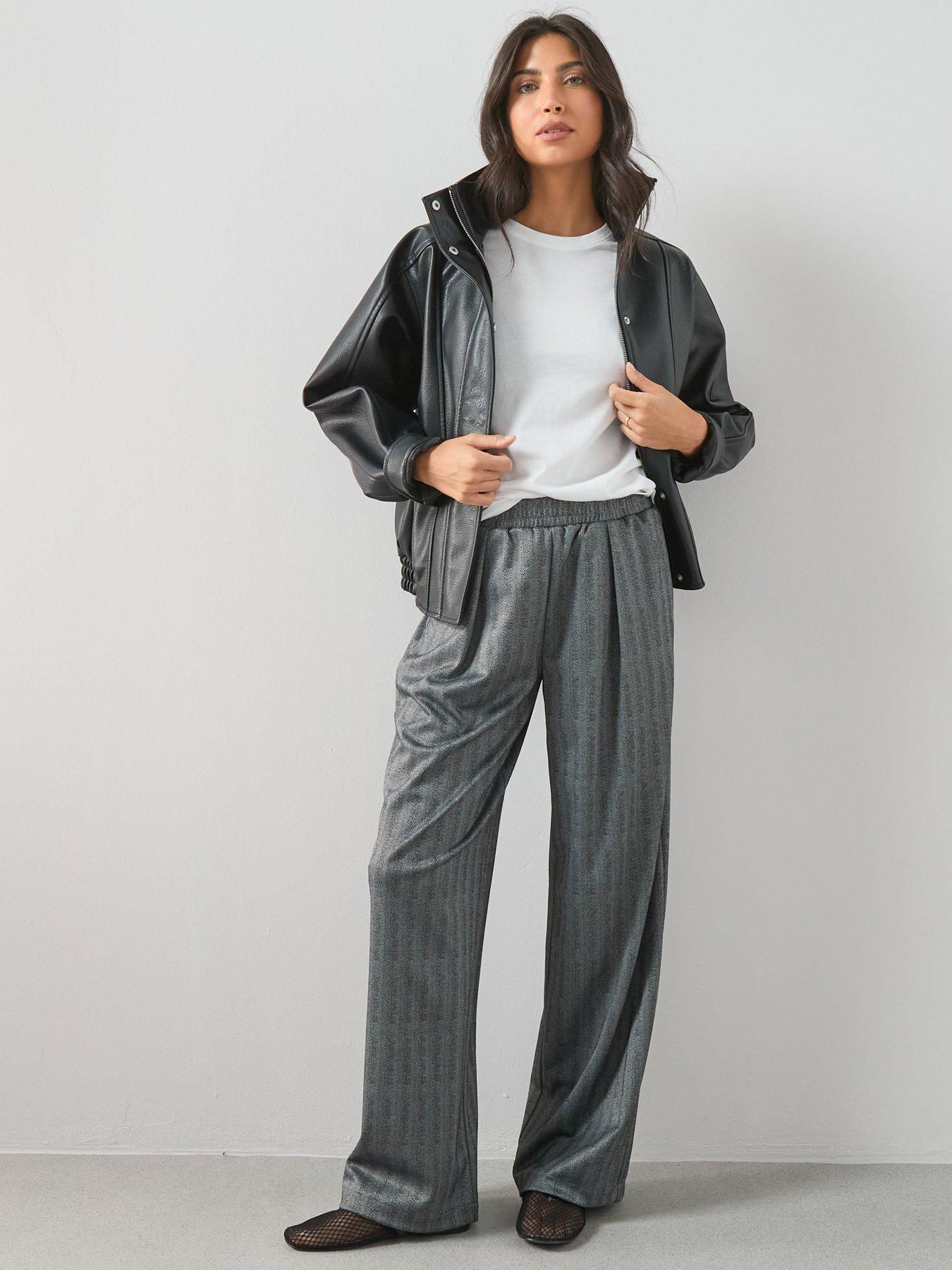 The Very Collection Herringbone Wide Leg Trouser - Grey