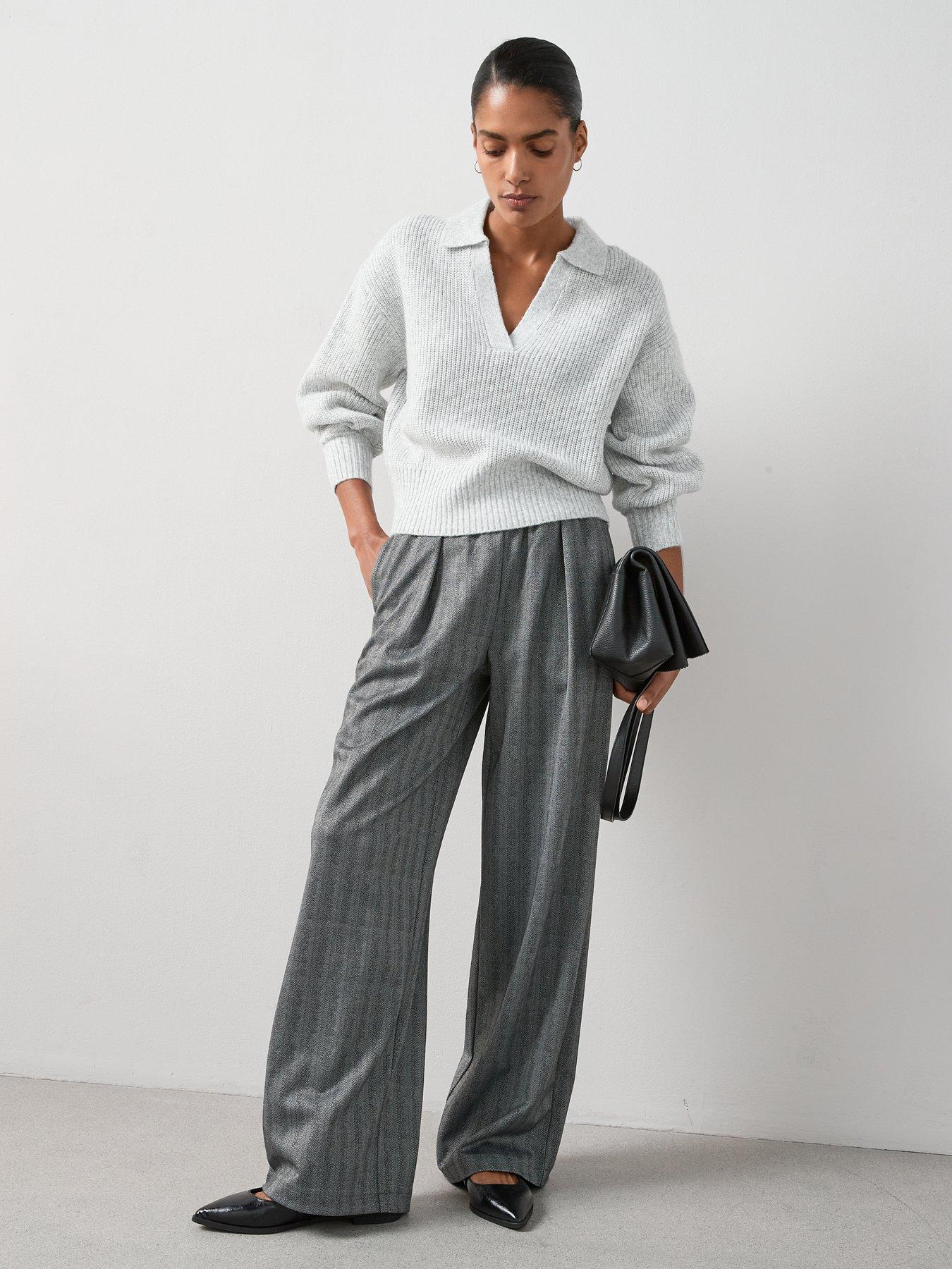Image 3 of 6 of The Very Collection Herringbone Wide Leg Trouser - Grey