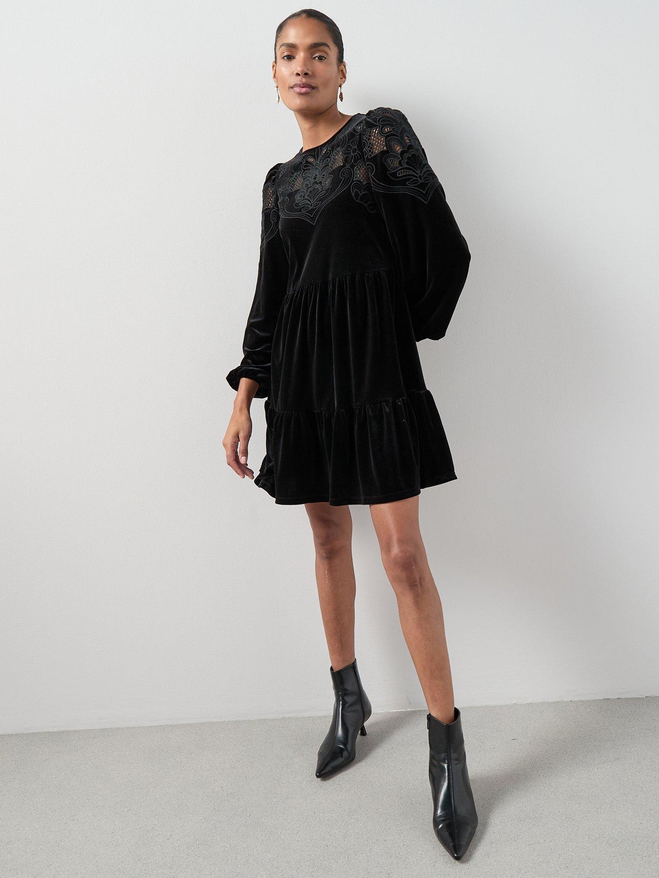 The Very Collection Velvet Cutwork Dress - Black