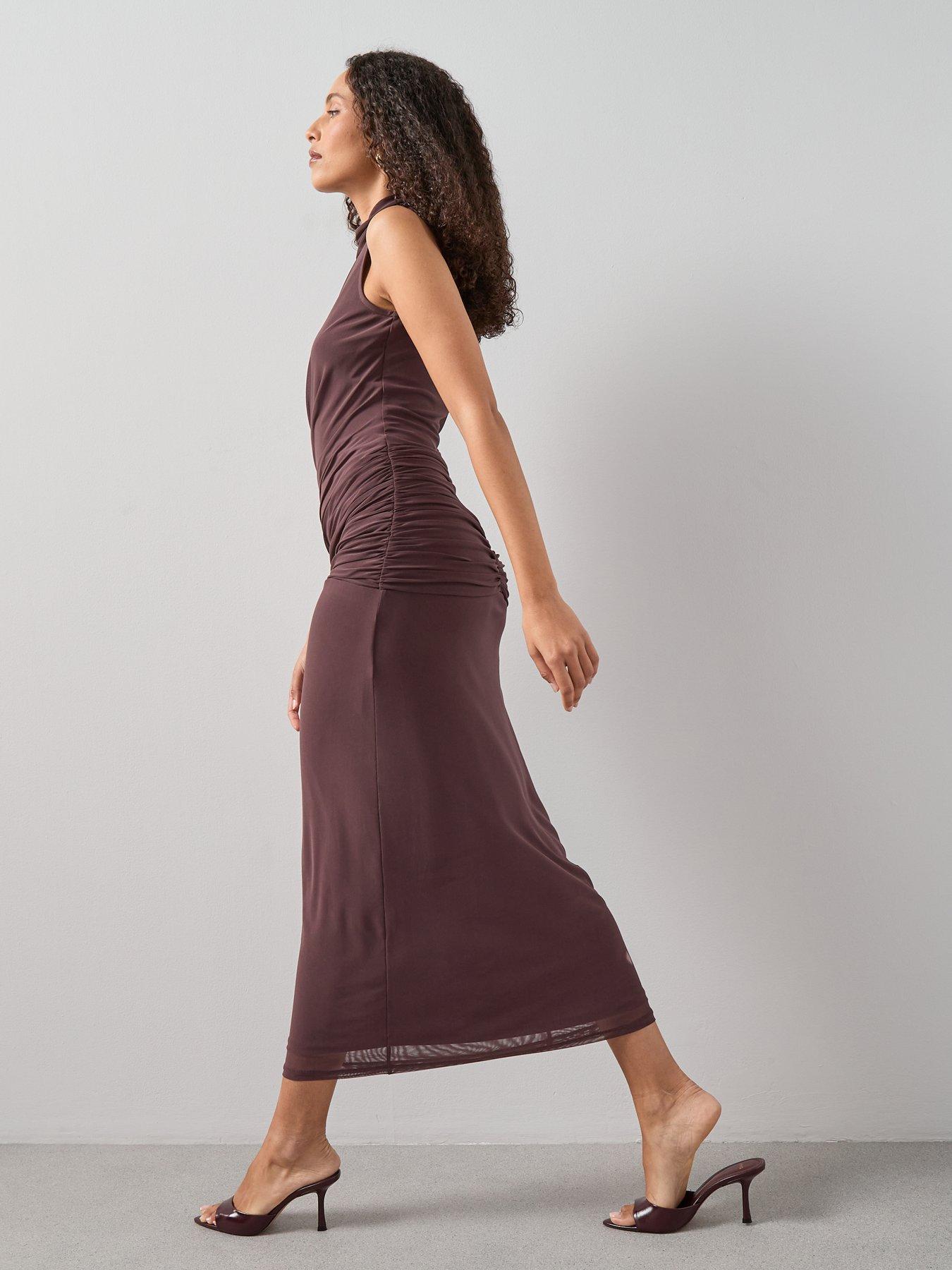 Image 3 of 7 of The Very Collection Maxi Ruched Dress - Brown