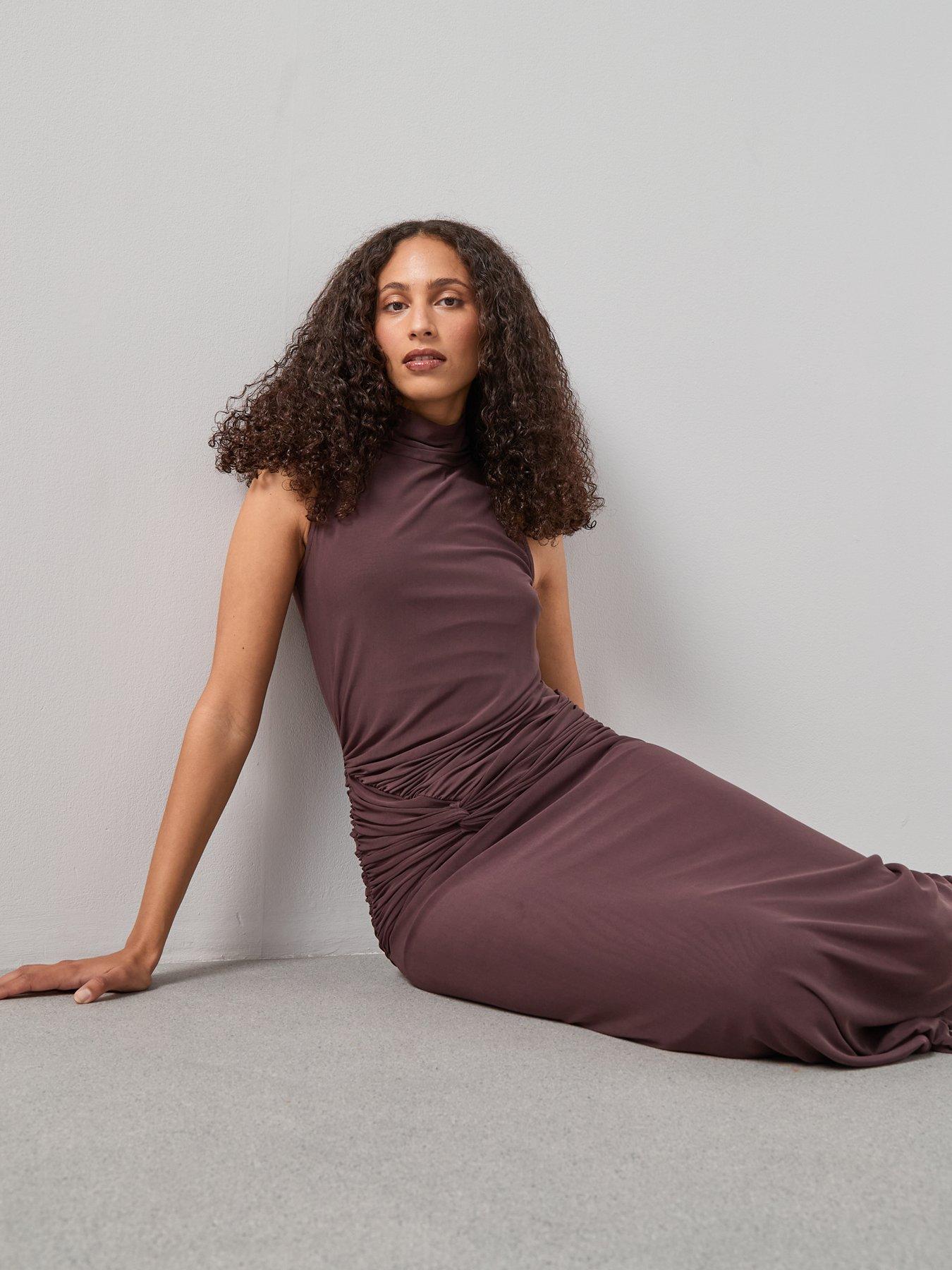 Image 4 of 7 of The Very Collection Maxi Ruched Dress - Brown