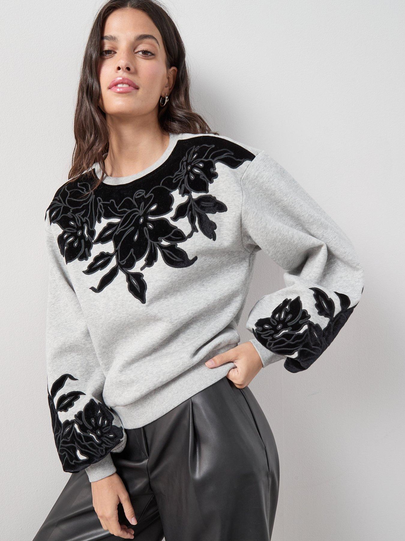 Image 4 of 7 of The Very Collection Flocked Sweatshirt - Grey