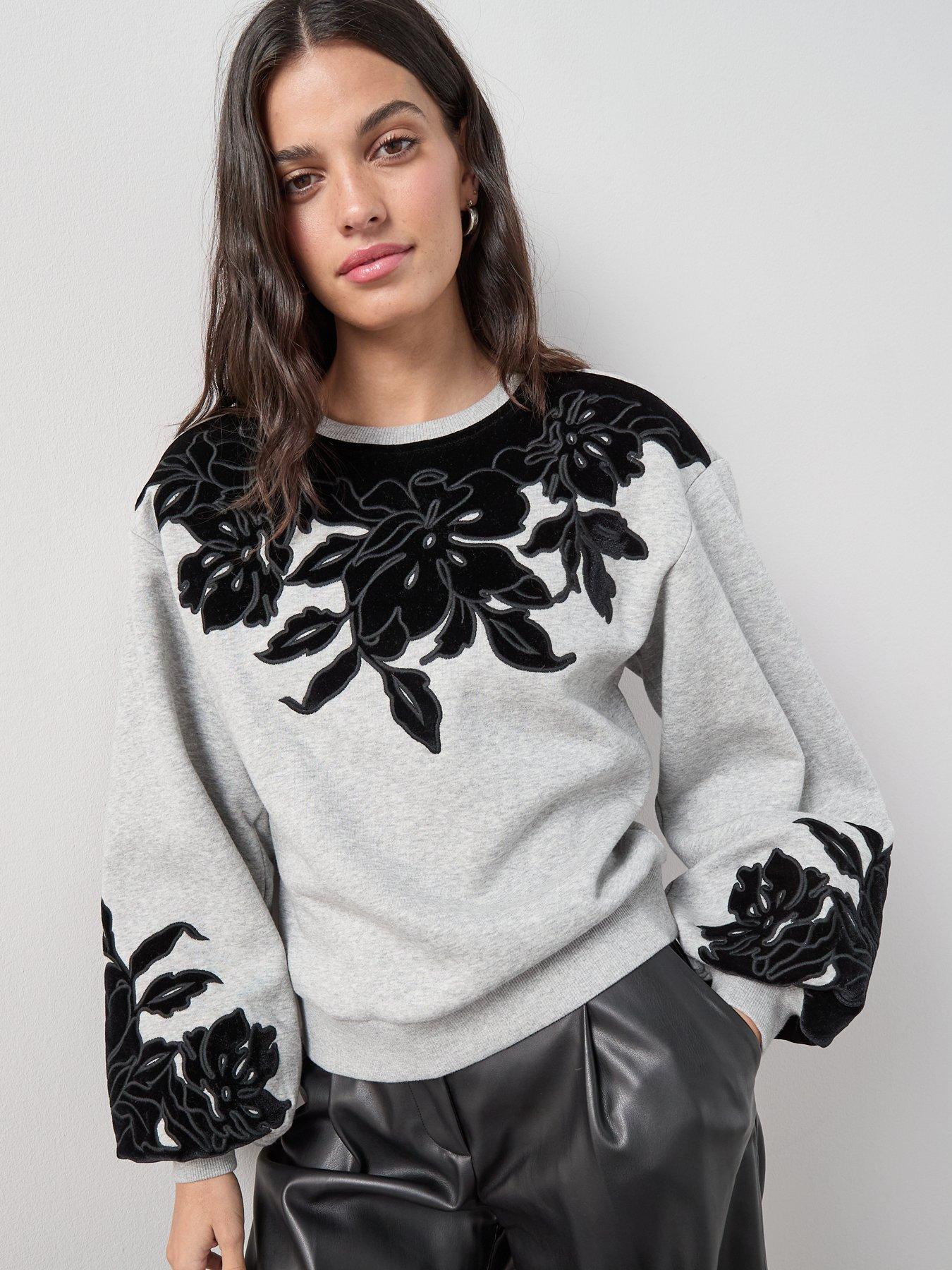 Image 6 of 7 of The Very Collection Flocked Sweatshirt - Grey