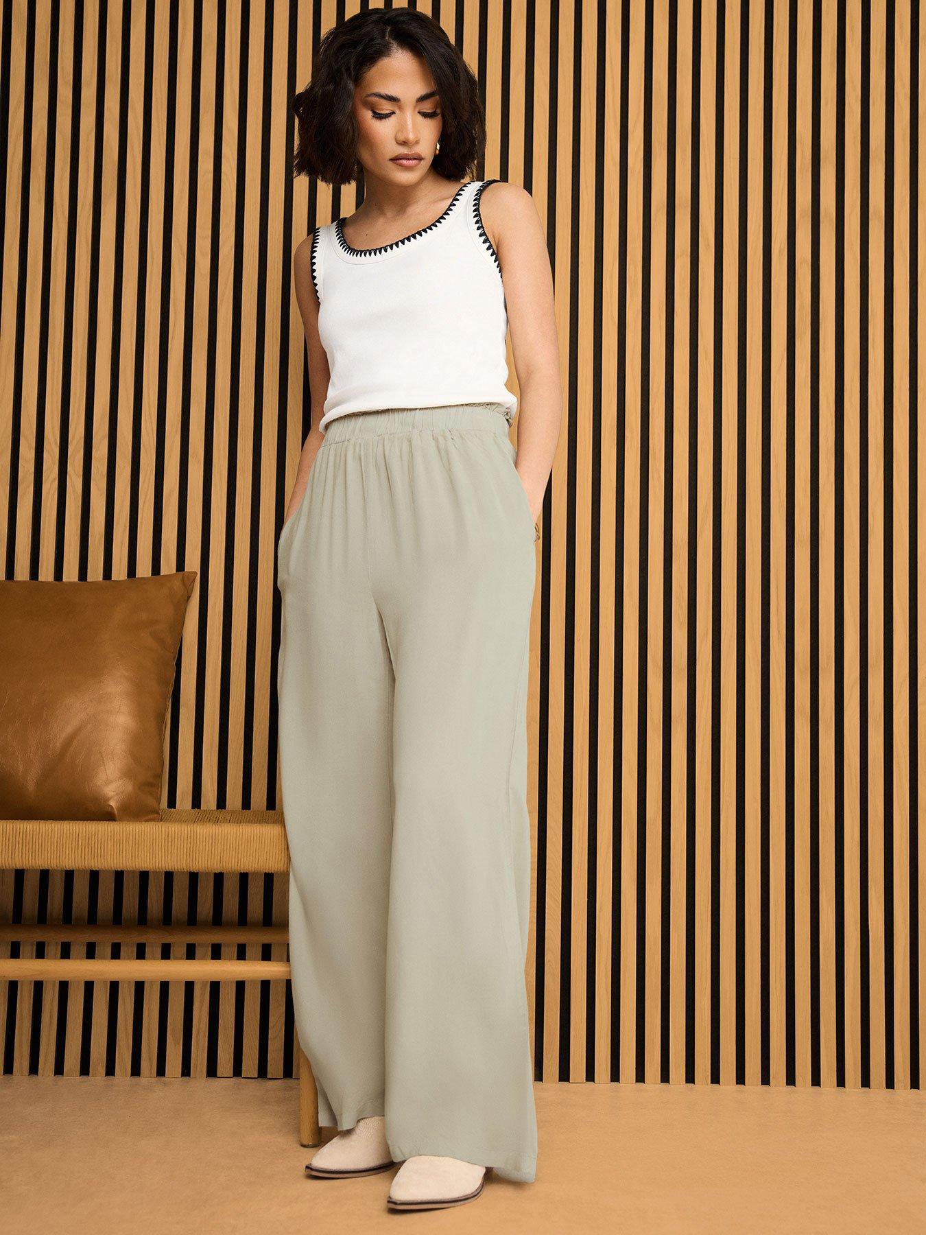 Image 1 of 4 of M&Co Petite Acid Wash Wide Leg Trousers