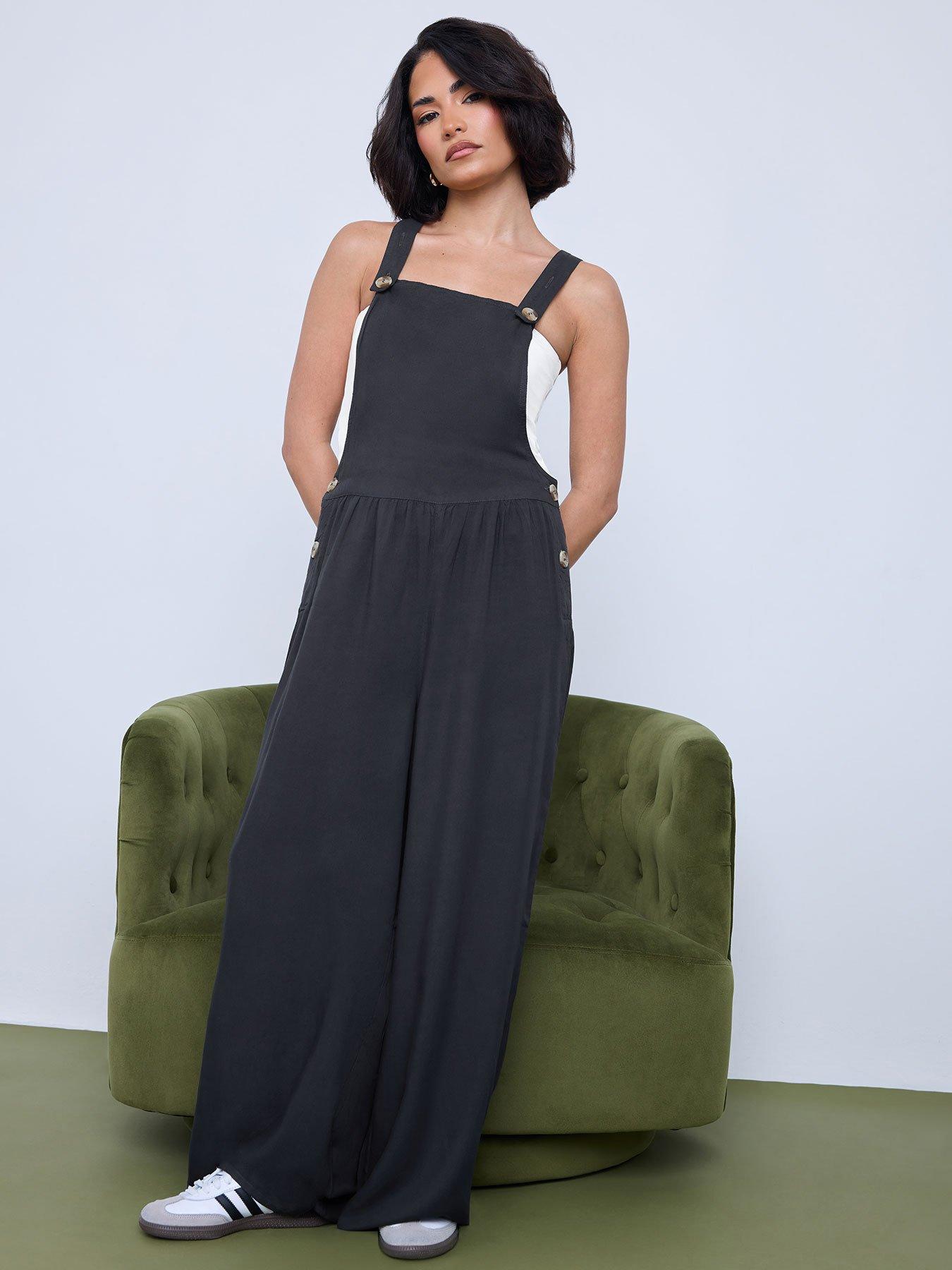 undefined Petite Acid Wash Wide Leg Jumpsuit