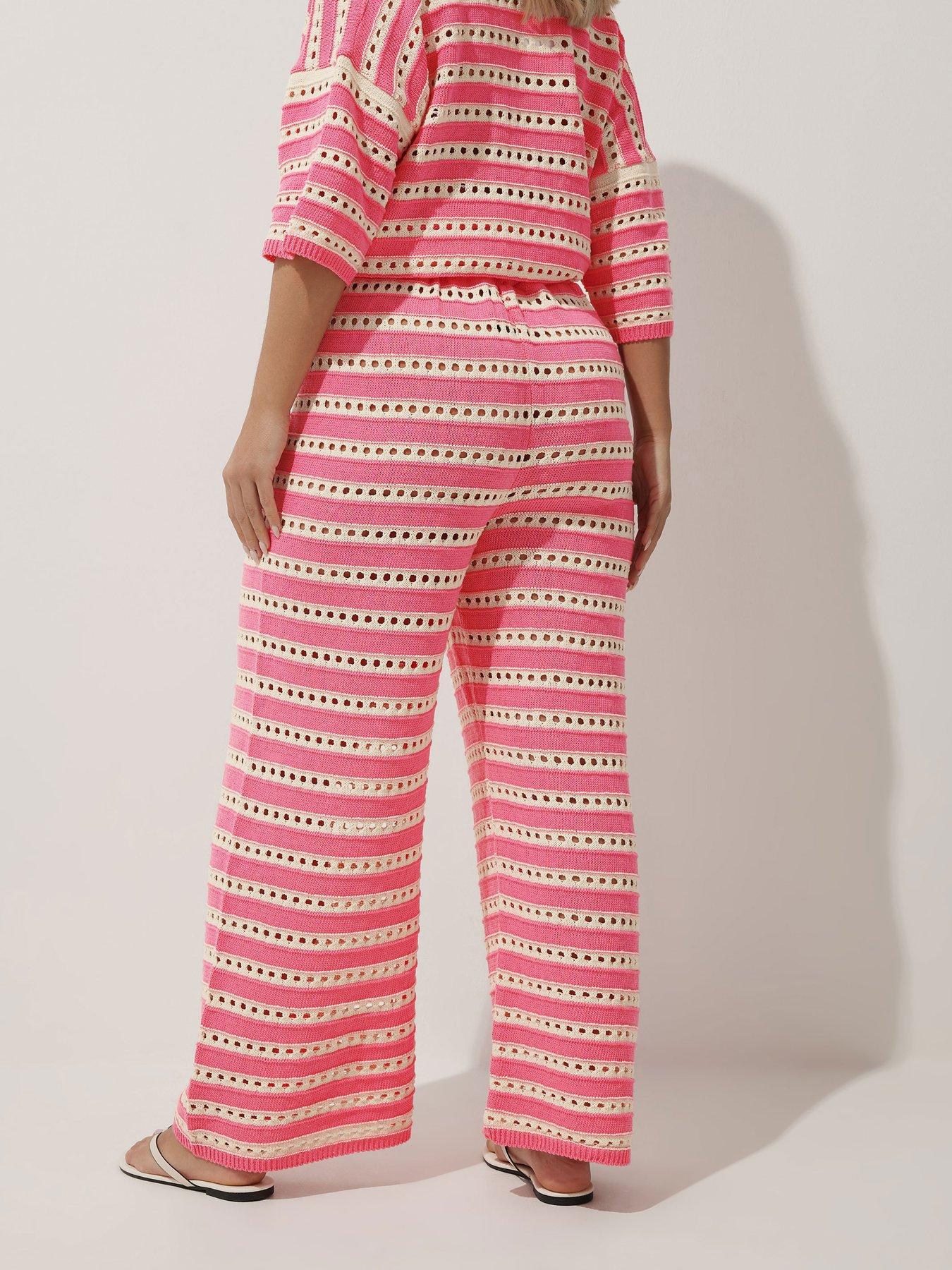 Image 2 of 4 of Yours Curve Knitted Trouser - Pink/White