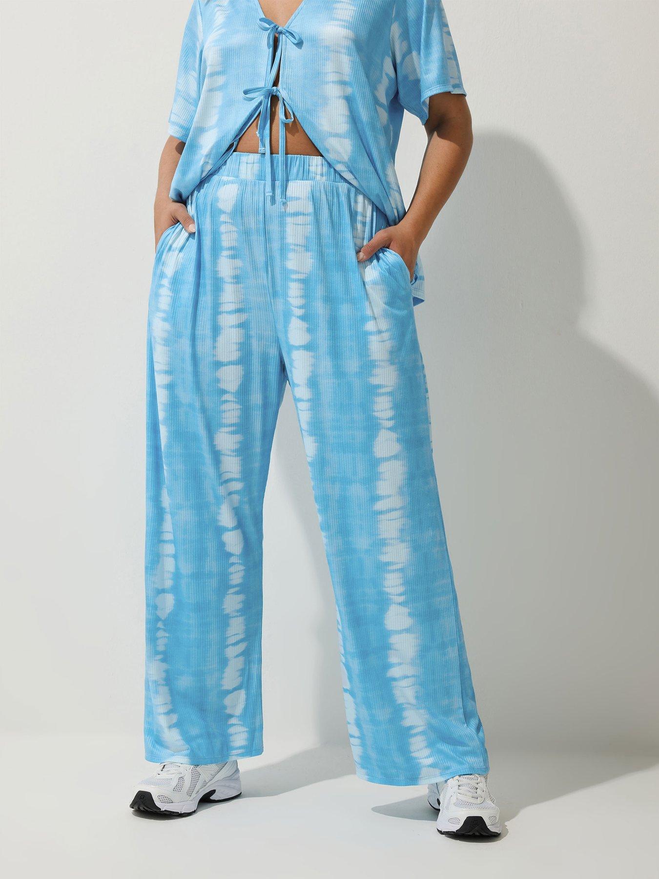 Image of Yours Curve Tie Dye Textured Trouser - Blue