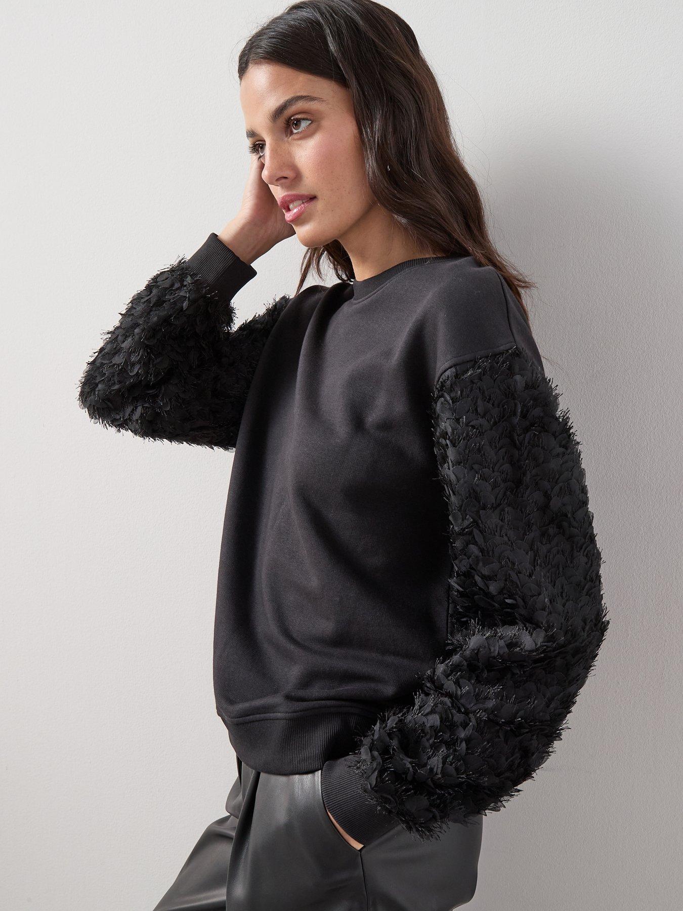 The Very Collection Lace Sleeve Top - Black