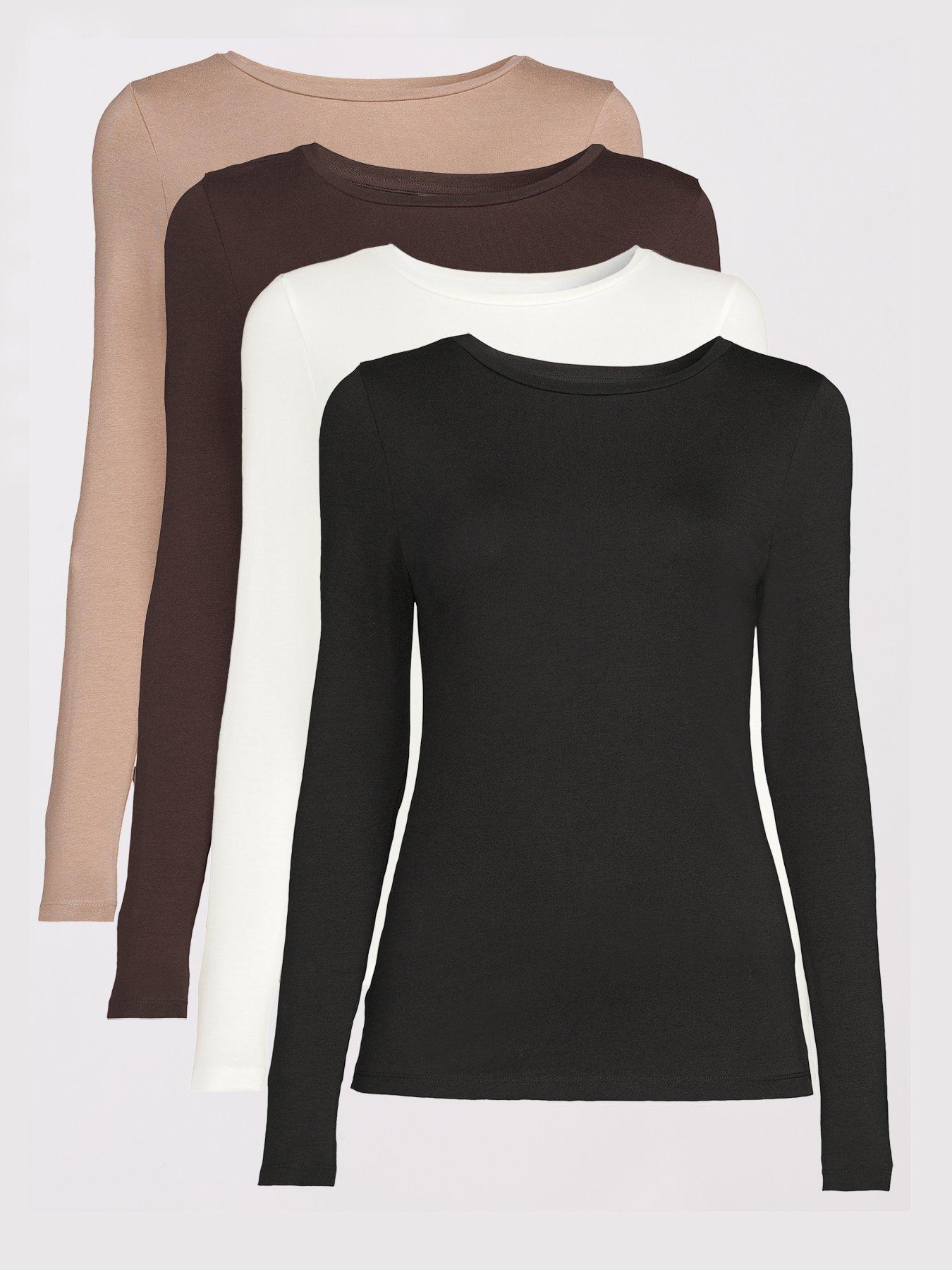 Image 1 of 6 of The Very Collection 4 Pack Long Sleeve Crew Neck T-Shirts - Multi