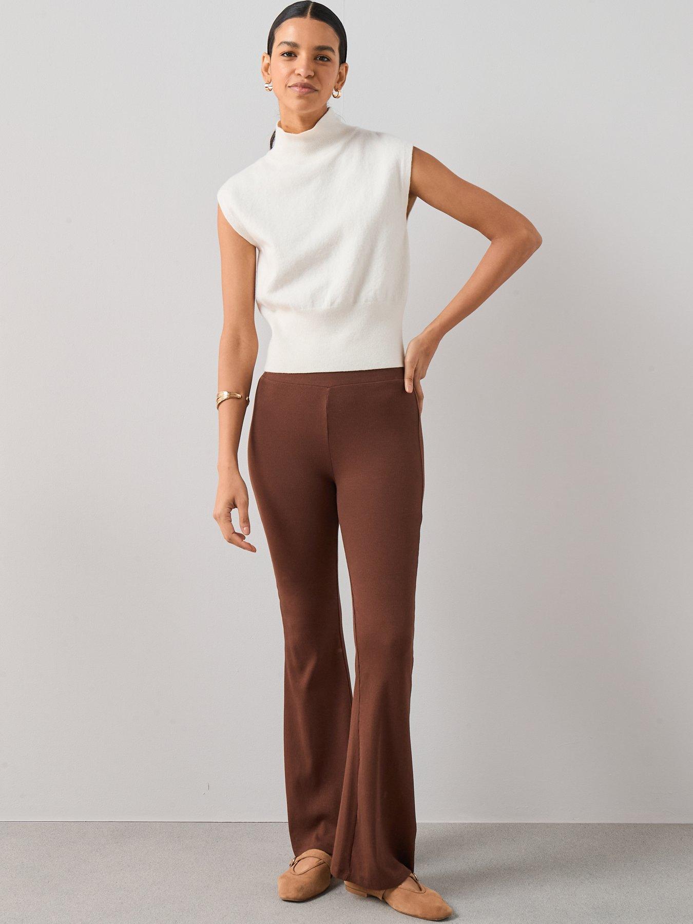 Image 3 of 6 of The Very Collection Rib Flare Leggings - Brown