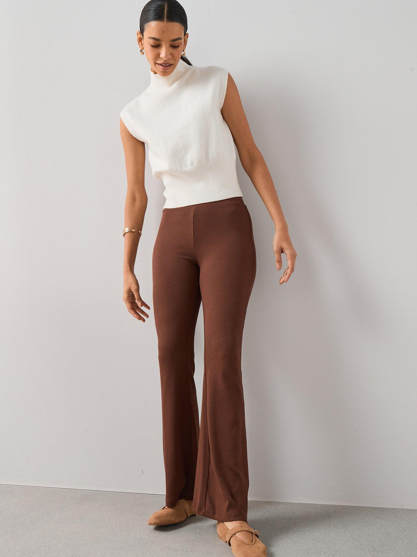 Image 4 of 6 of The Very Collection Rib Flare Leggings - Brown