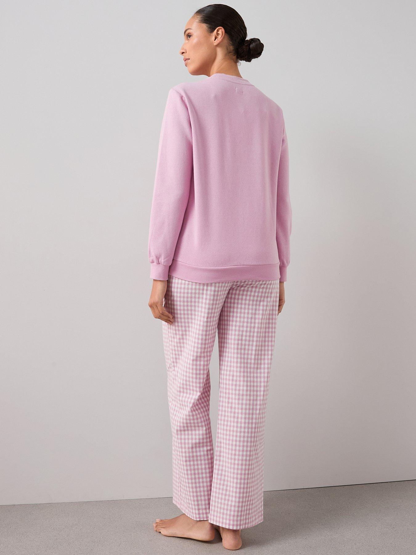 the-very-collection-slogan-sweat-and-gingham-bottoms-pyjama-set-pinkstillFront