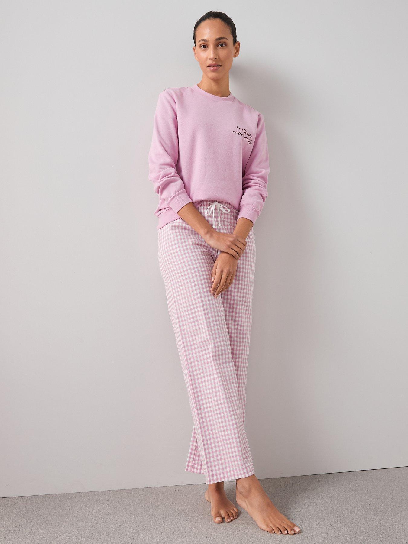 the-very-collection-slogan-sweat-and-gingham-bottoms-pyjama-set-pinkback
