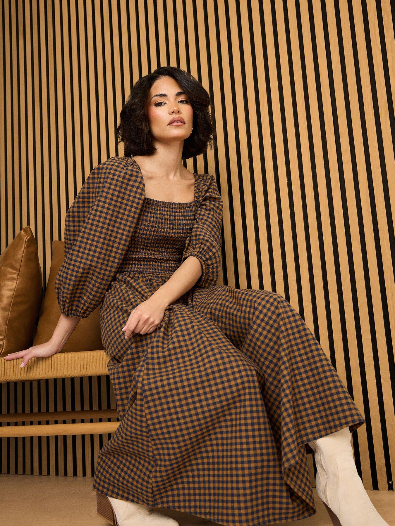 Image 1 of 4 of M&Co Petite Gingham Puff Sleeve Dress