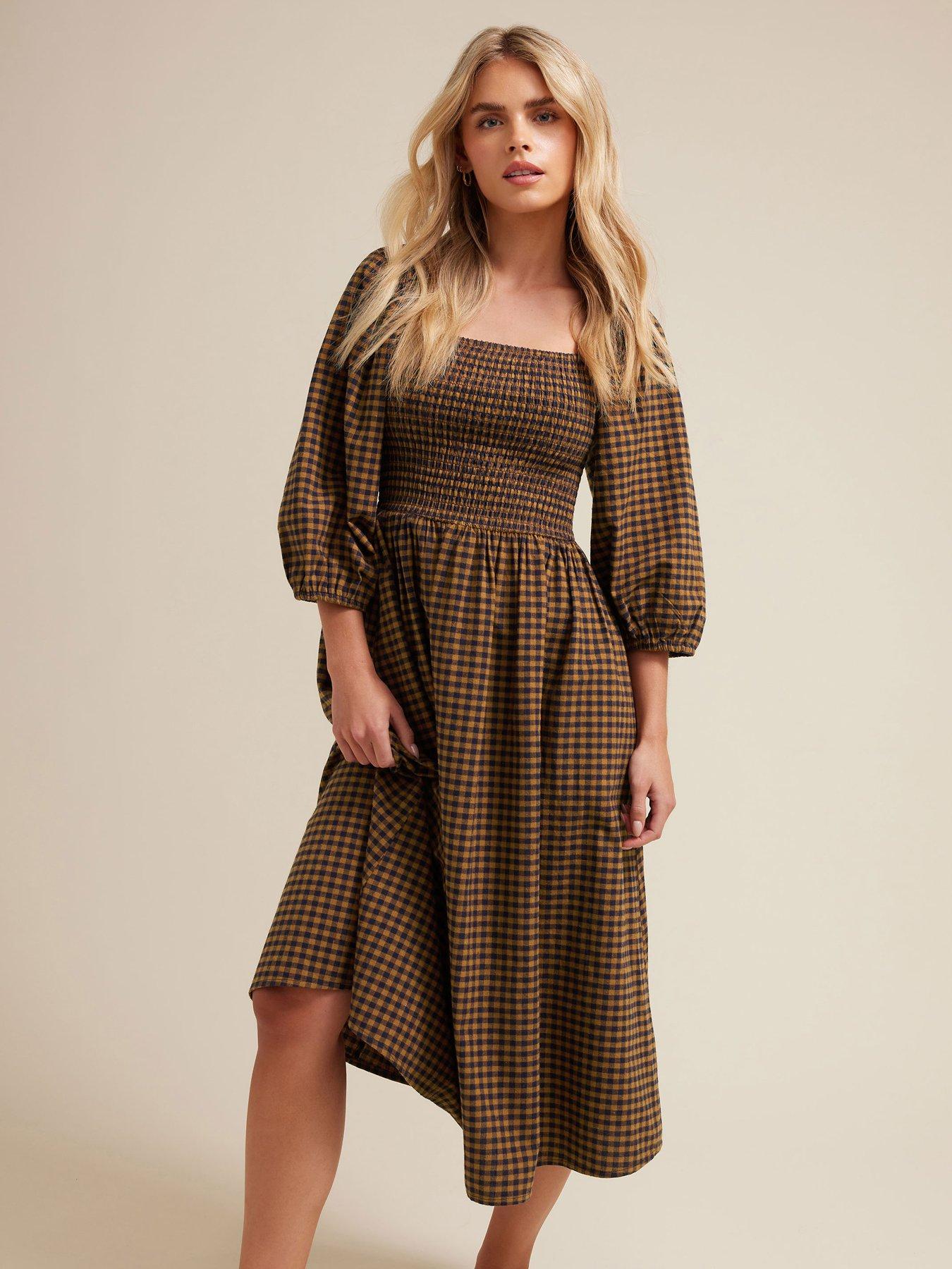 Image 3 of 4 of M&Co Petite Gingham Puff Sleeve Dress